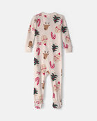 Toddler 1-Piece Christmas Icon 100% Cotton Snug Fit Footed Pyjama - Cream, image 2 of 4 slides