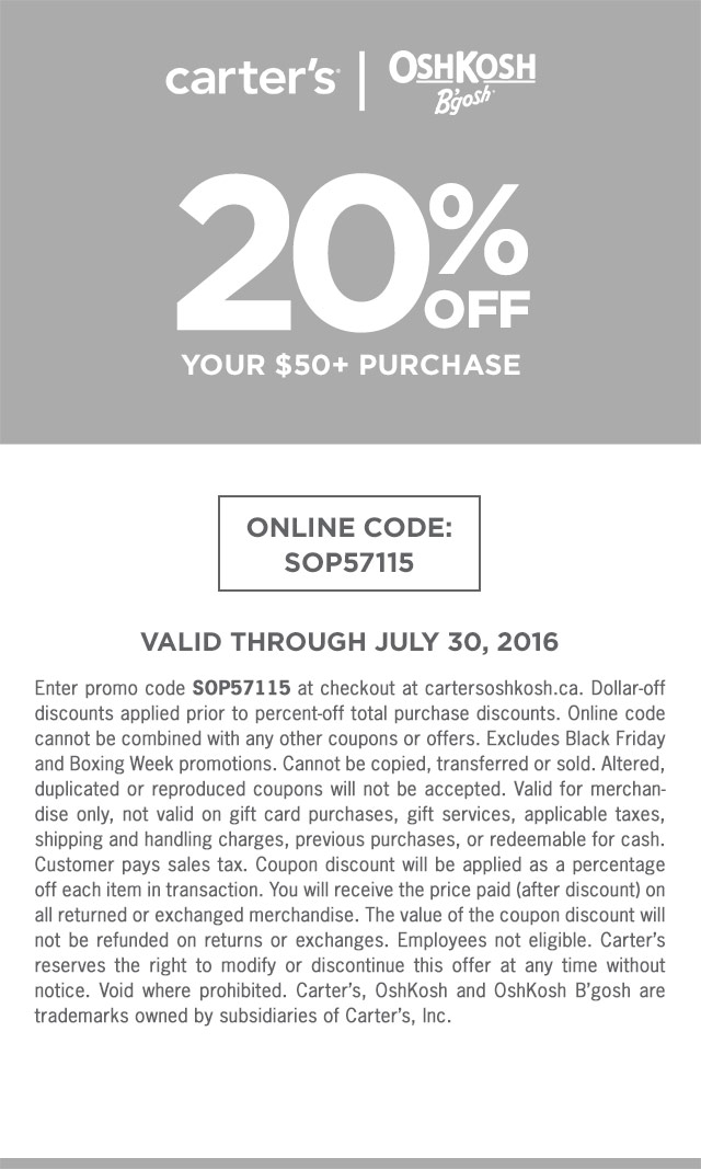 carter s promo code coupon carter s oshkosh canada