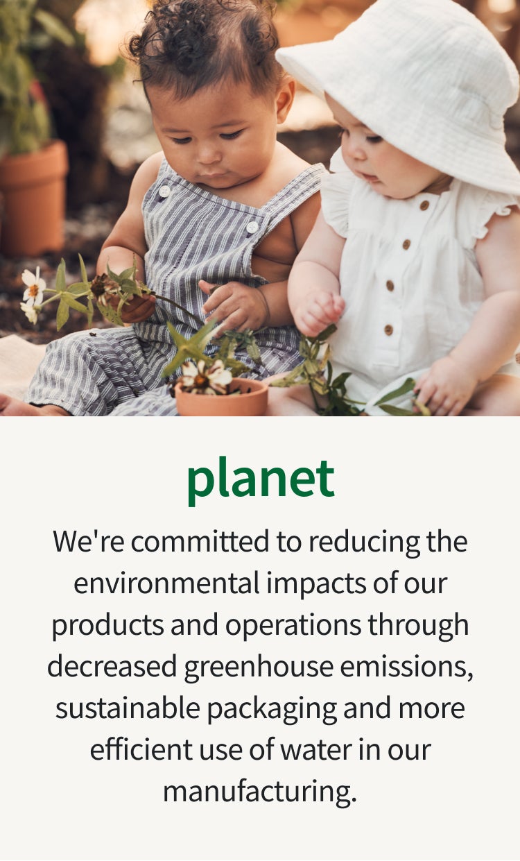 planet | We're committed to reducing the environmental impacts of our products and operations through decreased greenhouse emissions, sustainable packaging and more efficient use of water in our manufacturing.