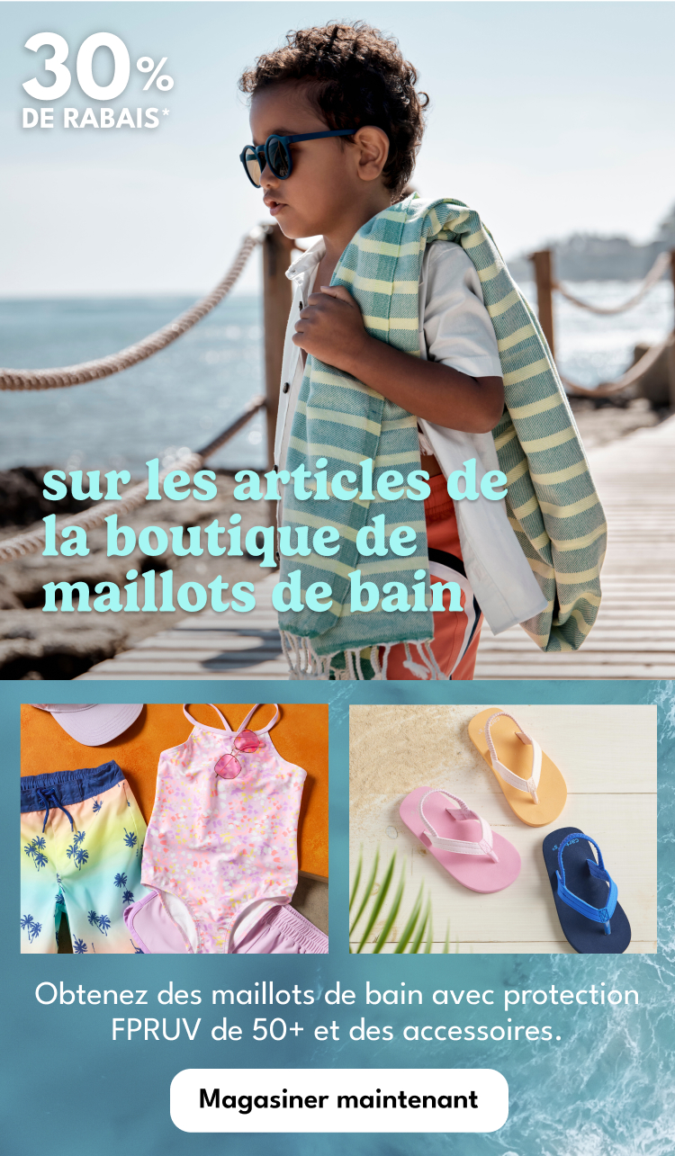 30% DE RABAIS* | sur les articles de la boutique de maillots de bain | Obtenez des maillots de bain avec protection FPRUV de 50+ et des accessoires. | Magasiner maintenant