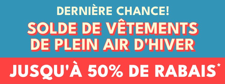 dernière chance! solde de  vêtements de plein air d'hiver