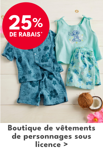 25% DE RABAIS* | Boutique de vêtements de personnages sous licence >