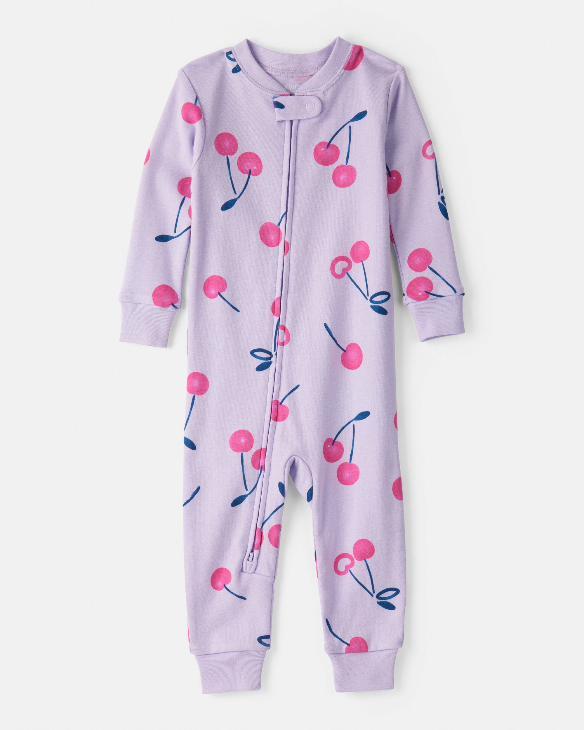 Baby Girl Cherry 100% Cotton Snug Fit 2-Way Zip 1-Piece Pyjamass - Purple