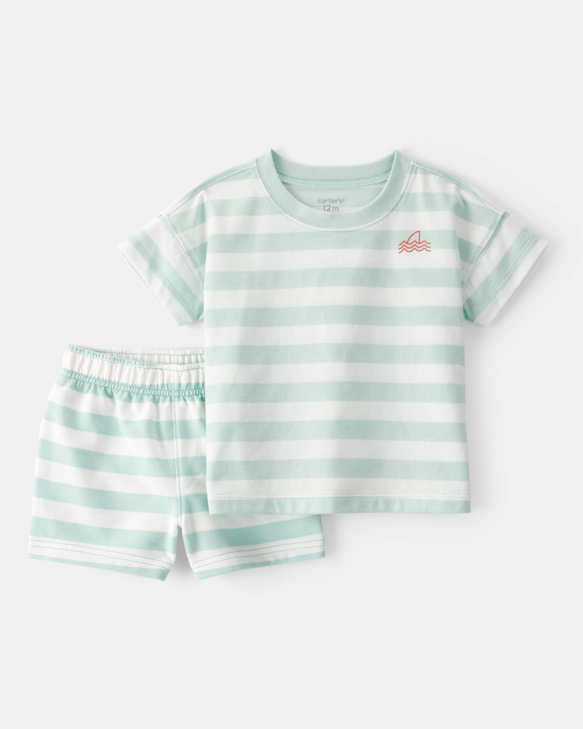 Baby Boy 2-Piece Shark Striped Top & Short Set - Blue/Ivory