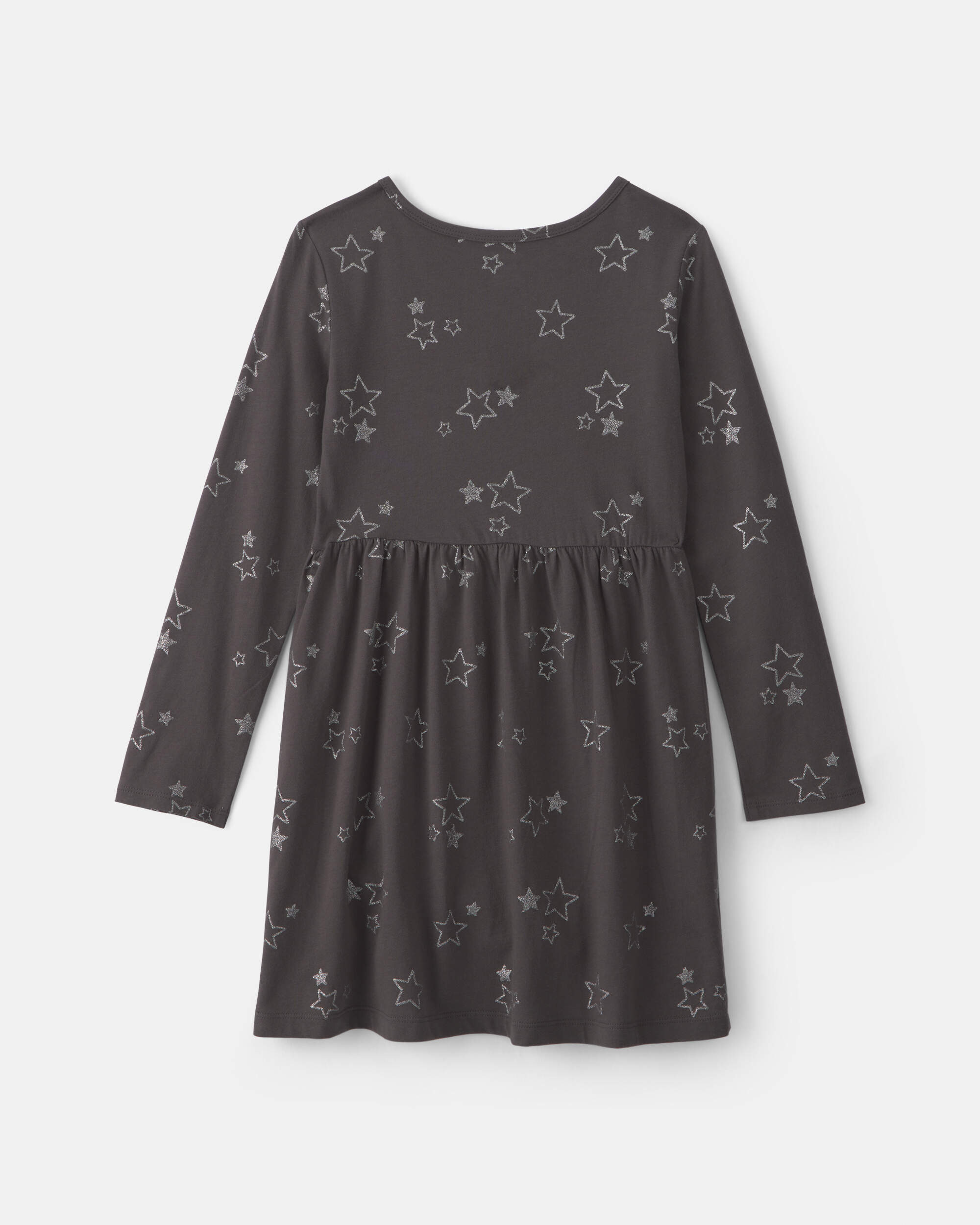 Girls Stars Long-Sleeve Dress - Grey