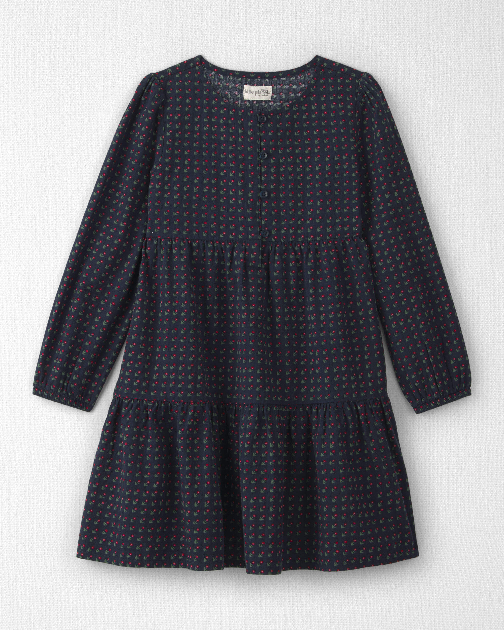 Girls Organic Cotton Dobby Dress Navy Floral