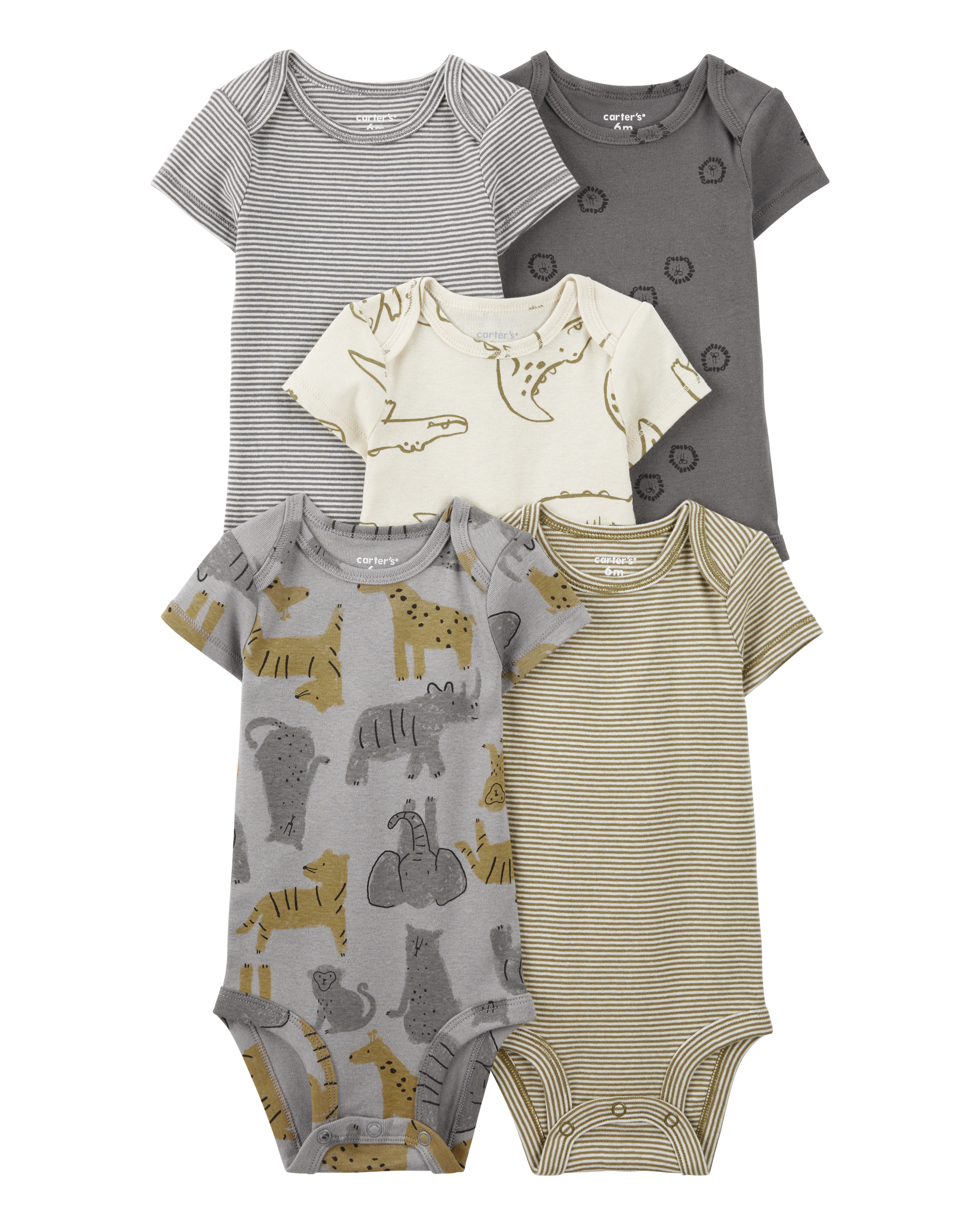 Baby 5-Pack Striped Alligator Short-Sleeve Bodysuits