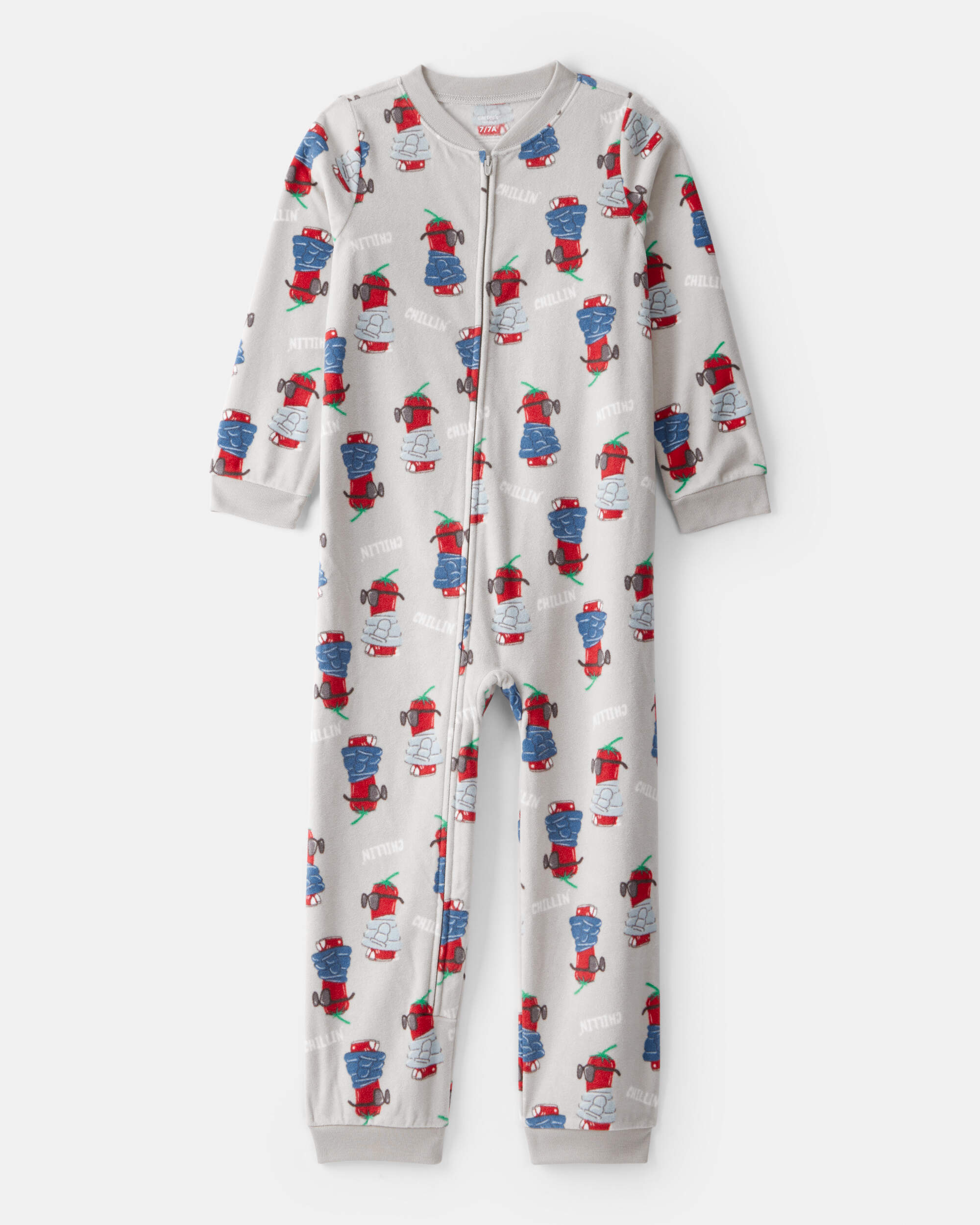Boys Chili Pepper Print Fleece Long-Sleeve Loose Fit 1-Piece Pyjamas - Grey