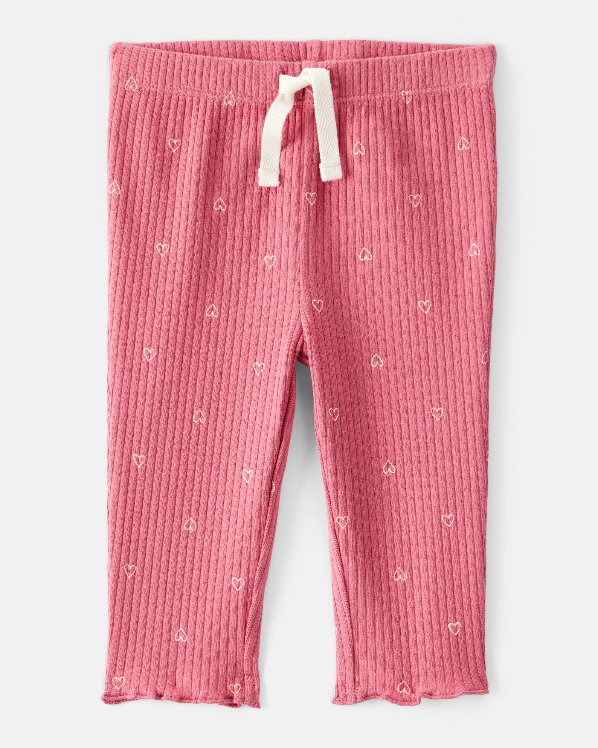 Baby Girl Heart Print Cotton Pull-On Pants - Pink