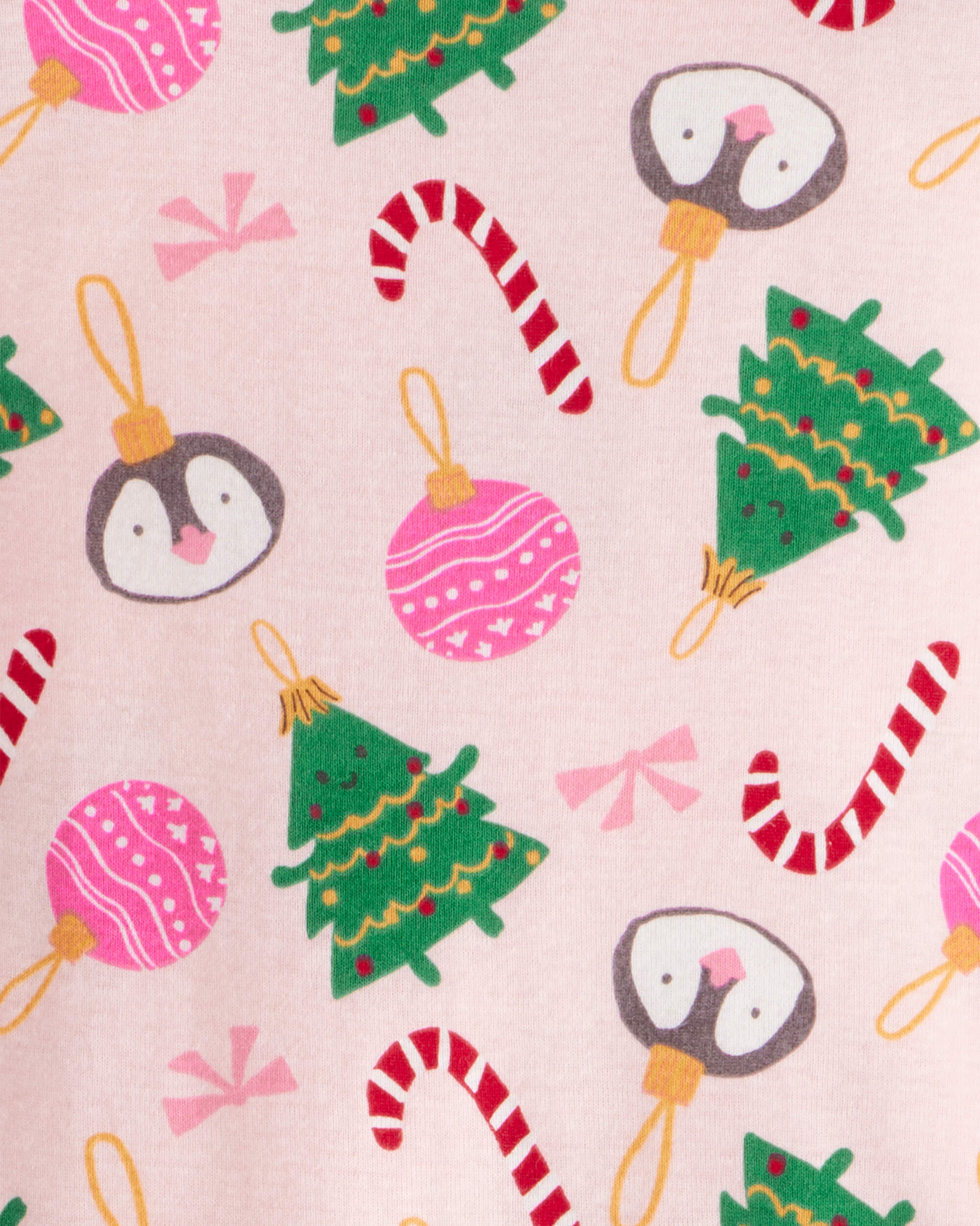 Toddler Christmas Ornament Print 100% Cotton Long-Sleeve 2-Piece Pyjamas - Pink