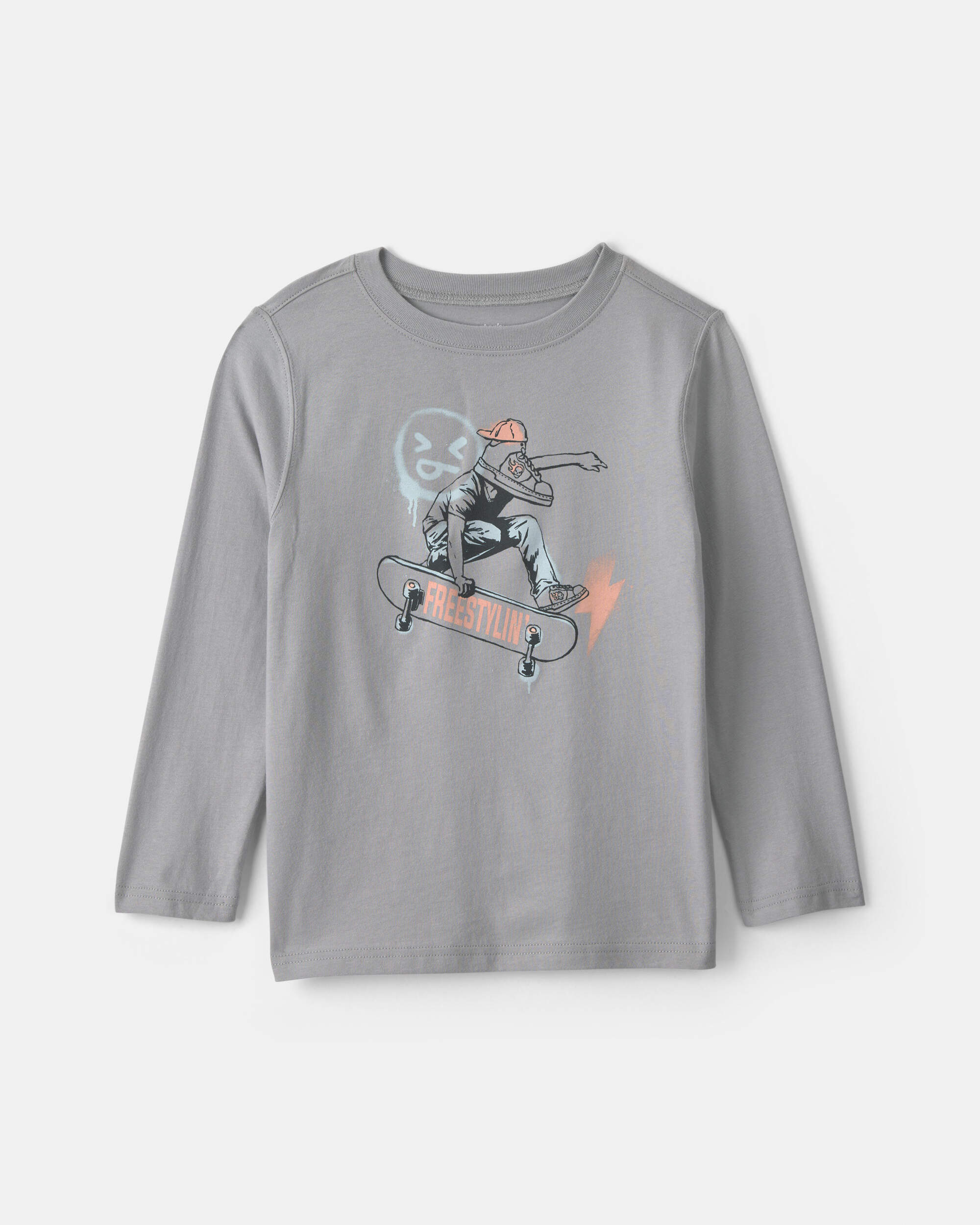 Boys Skateboard Long-Sleeve Graphic Tee - Grey