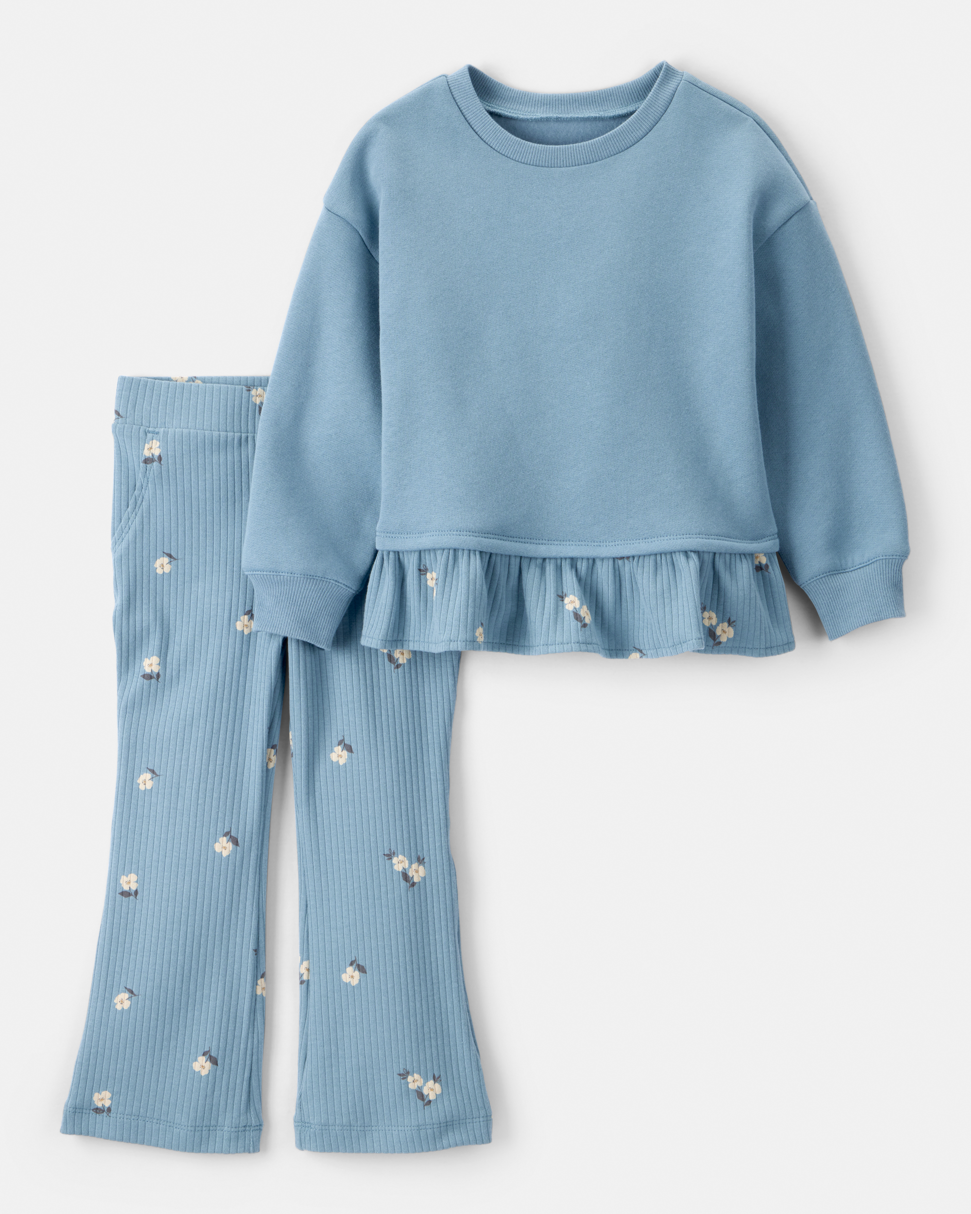 Toddler Girl 2-Piece Floral Top & Pant Set - Blue