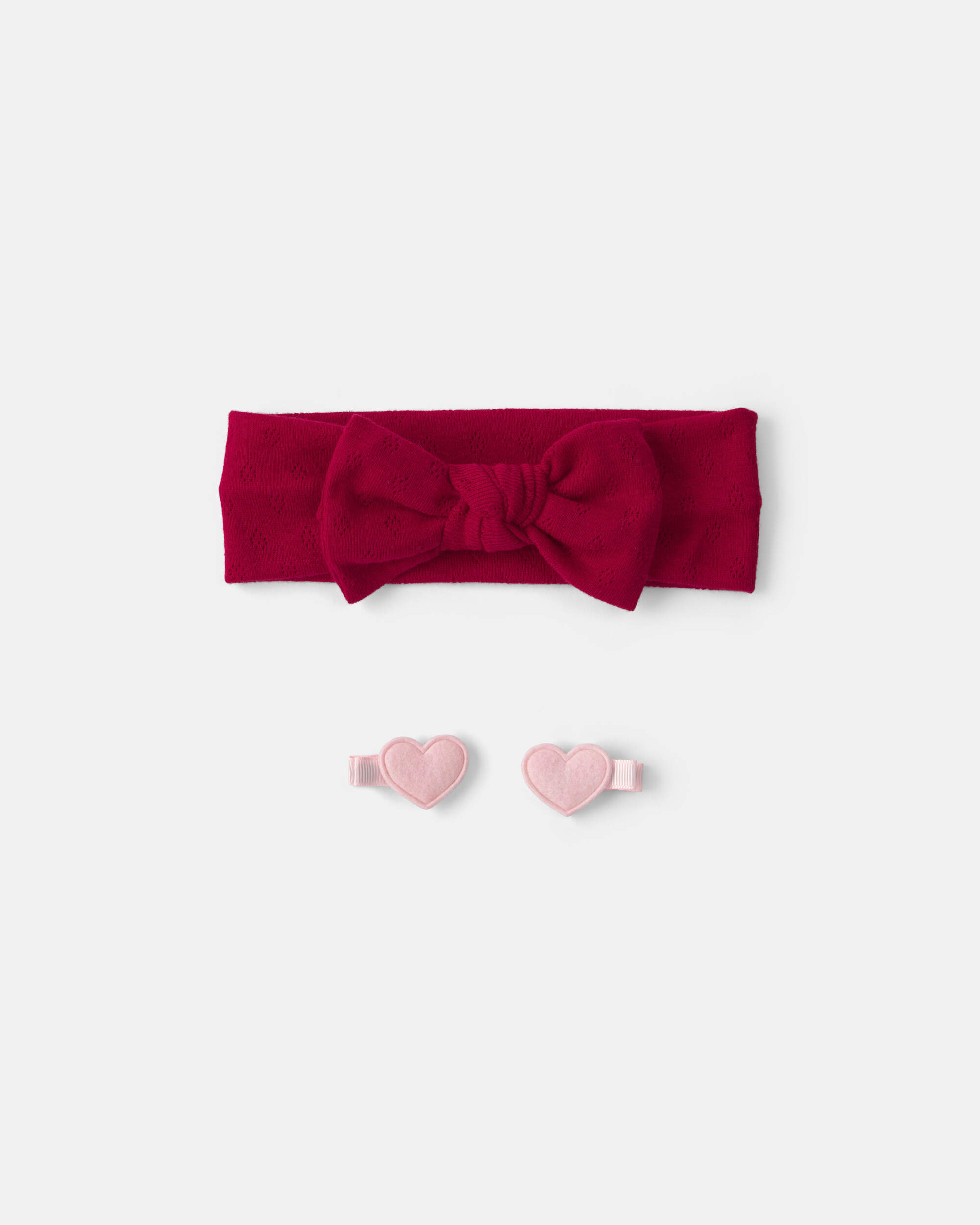 Baby Girl 3-Pack Valentine's Day Headbands & Hair Clips - Red/Pink