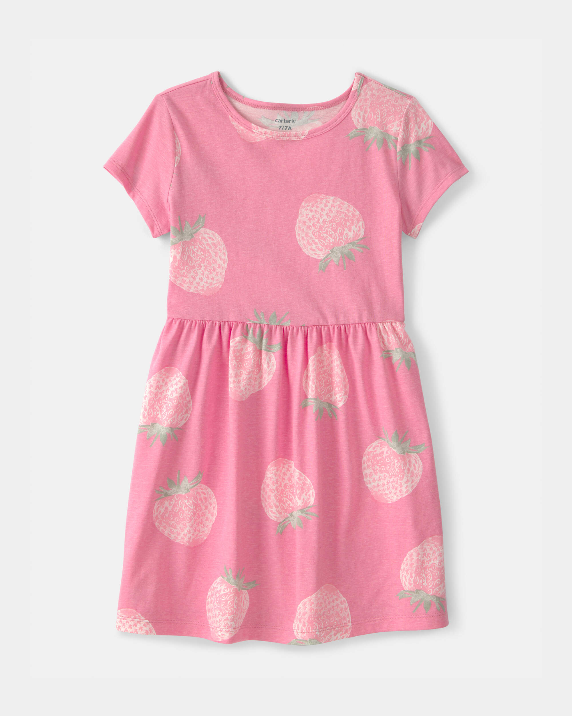 Girls Strawberry Short-Sleeve Dress - Pink