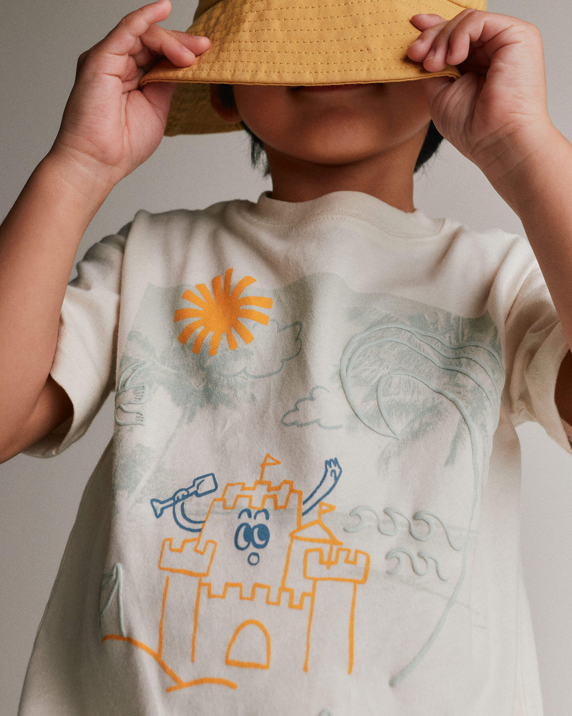 Toddler Relaxed Graphic Tee Beach Print - Cream