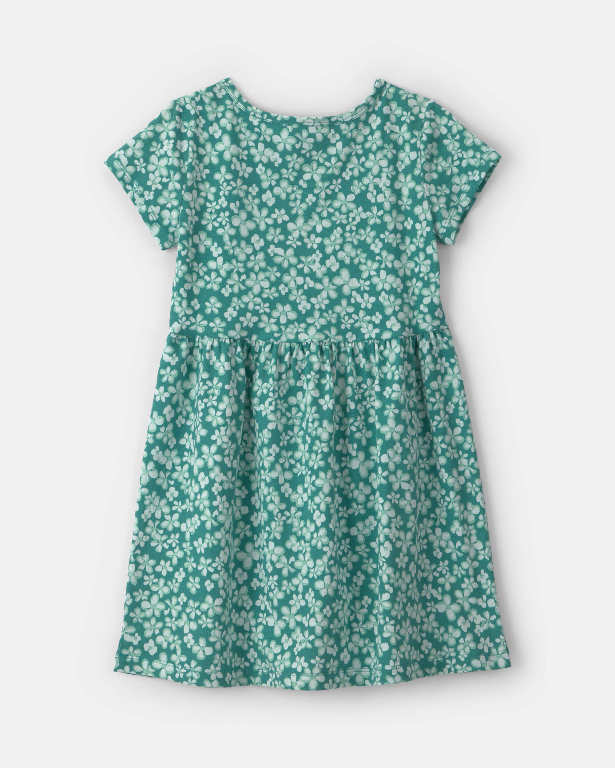 Girls Floral Short-Sleeve Dress - Green