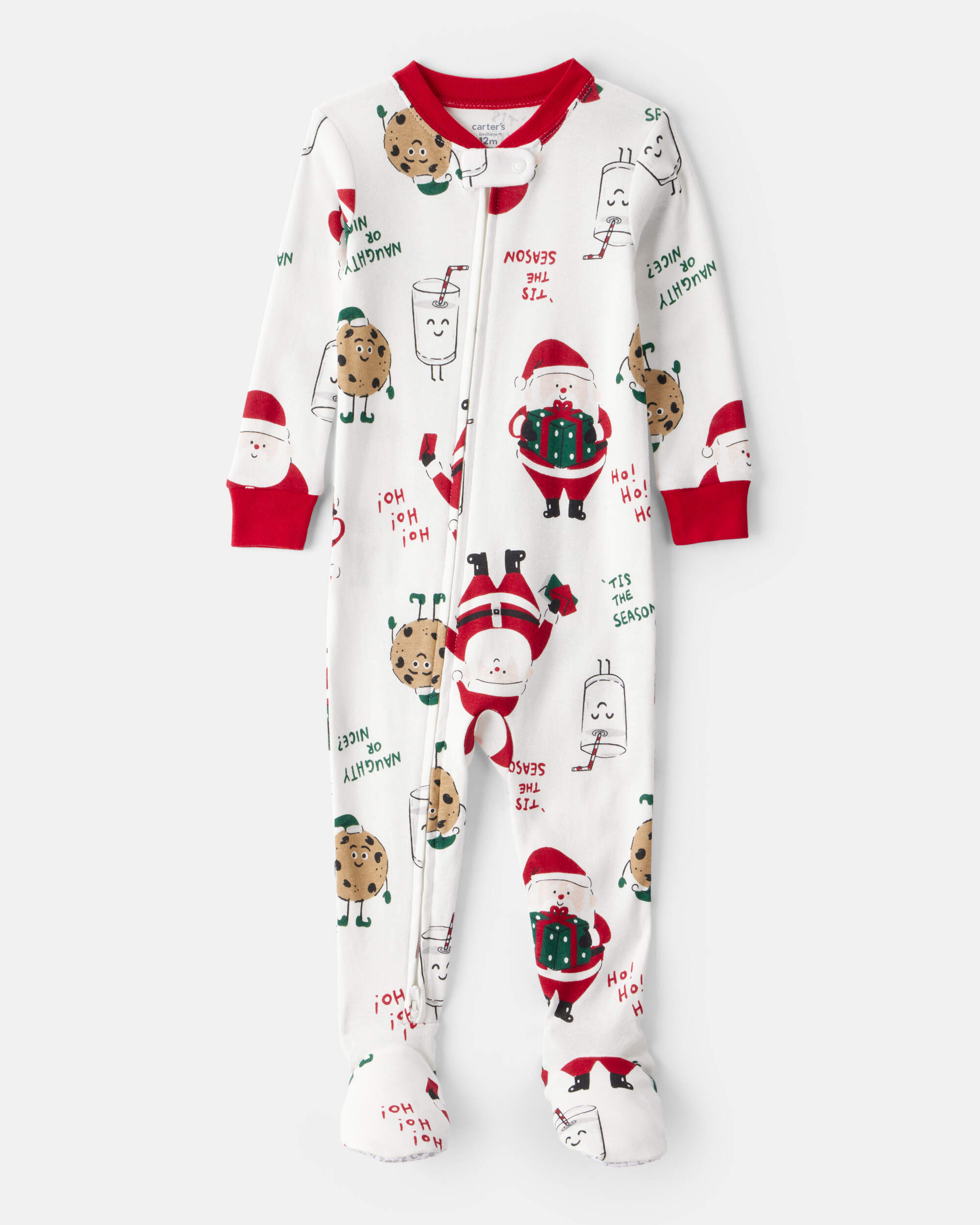 Baby Beige Santa Milk & Cookies 100% Cotton Long-Sleeve Snug Fit 1-Piece Pyjamas - White