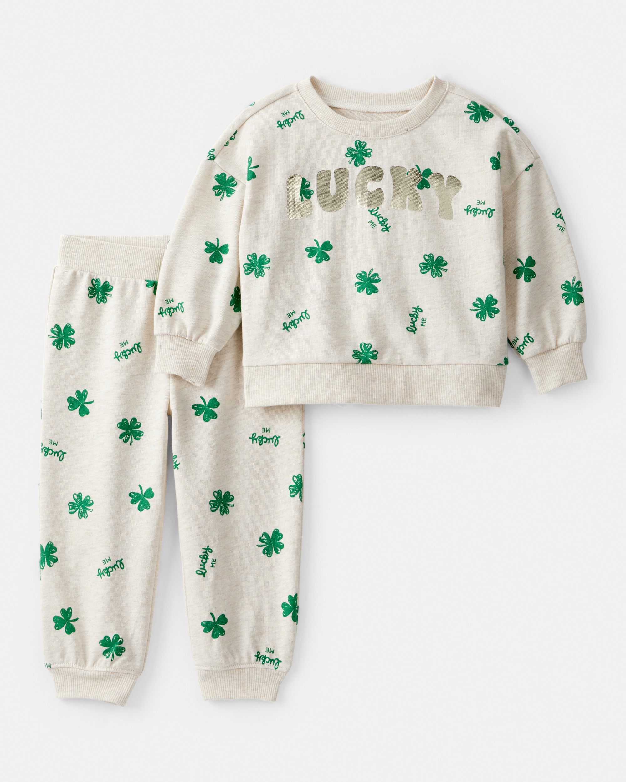 Baby Girl St. Patrick's Day French Terry Sweatshirt & Pant Set - Cream