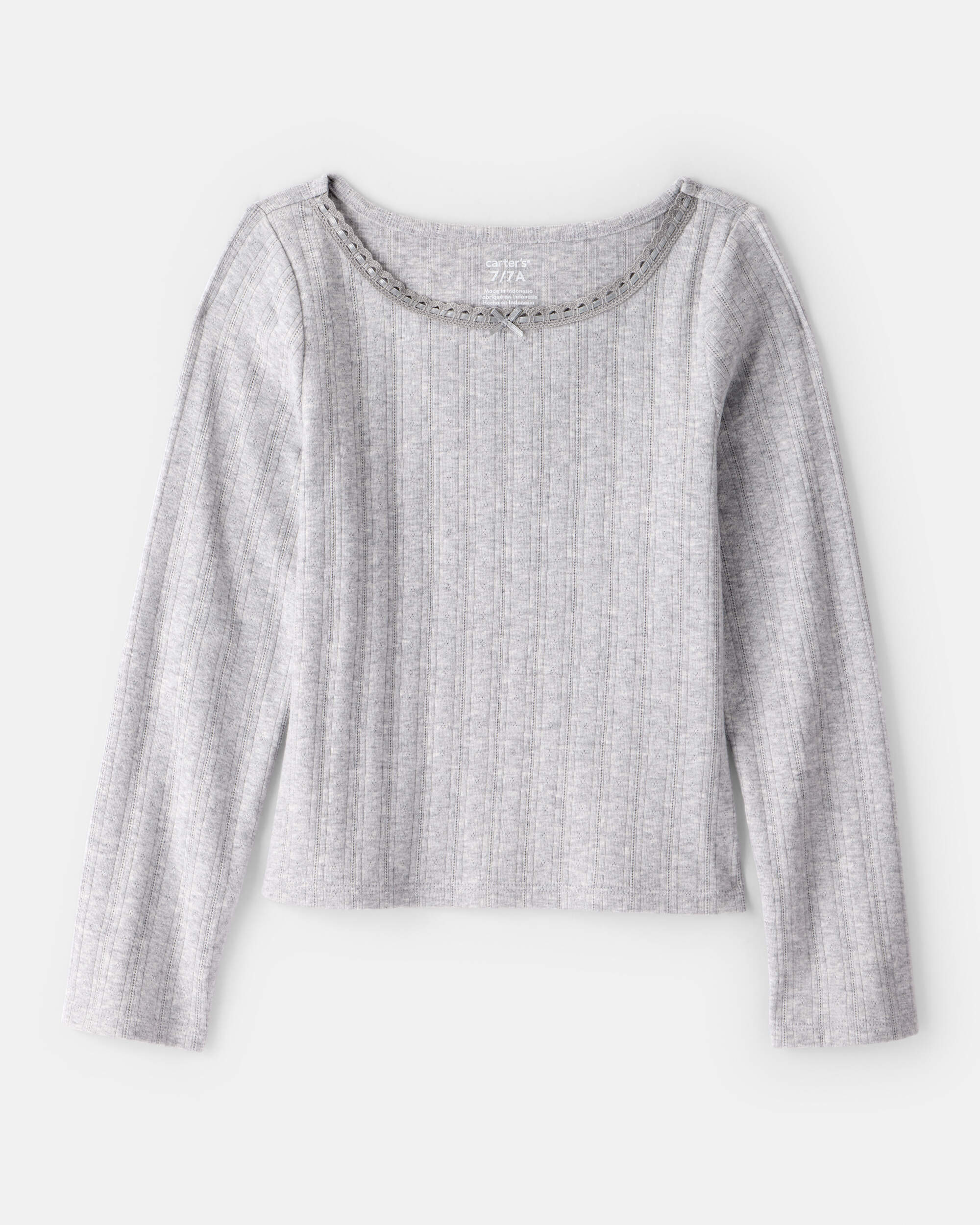 Girls Pointelle Long-Sleeve Top - Grey