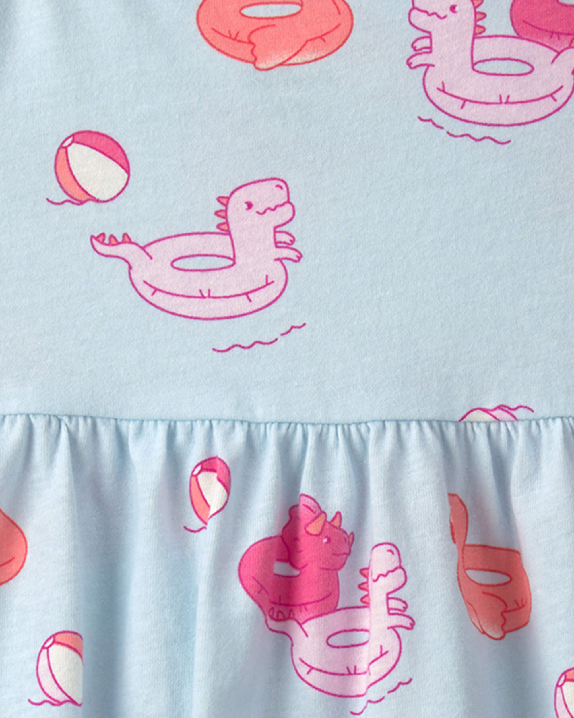 Baby Girl Pool Floatie Sleeveless Dress - Blue/Pink