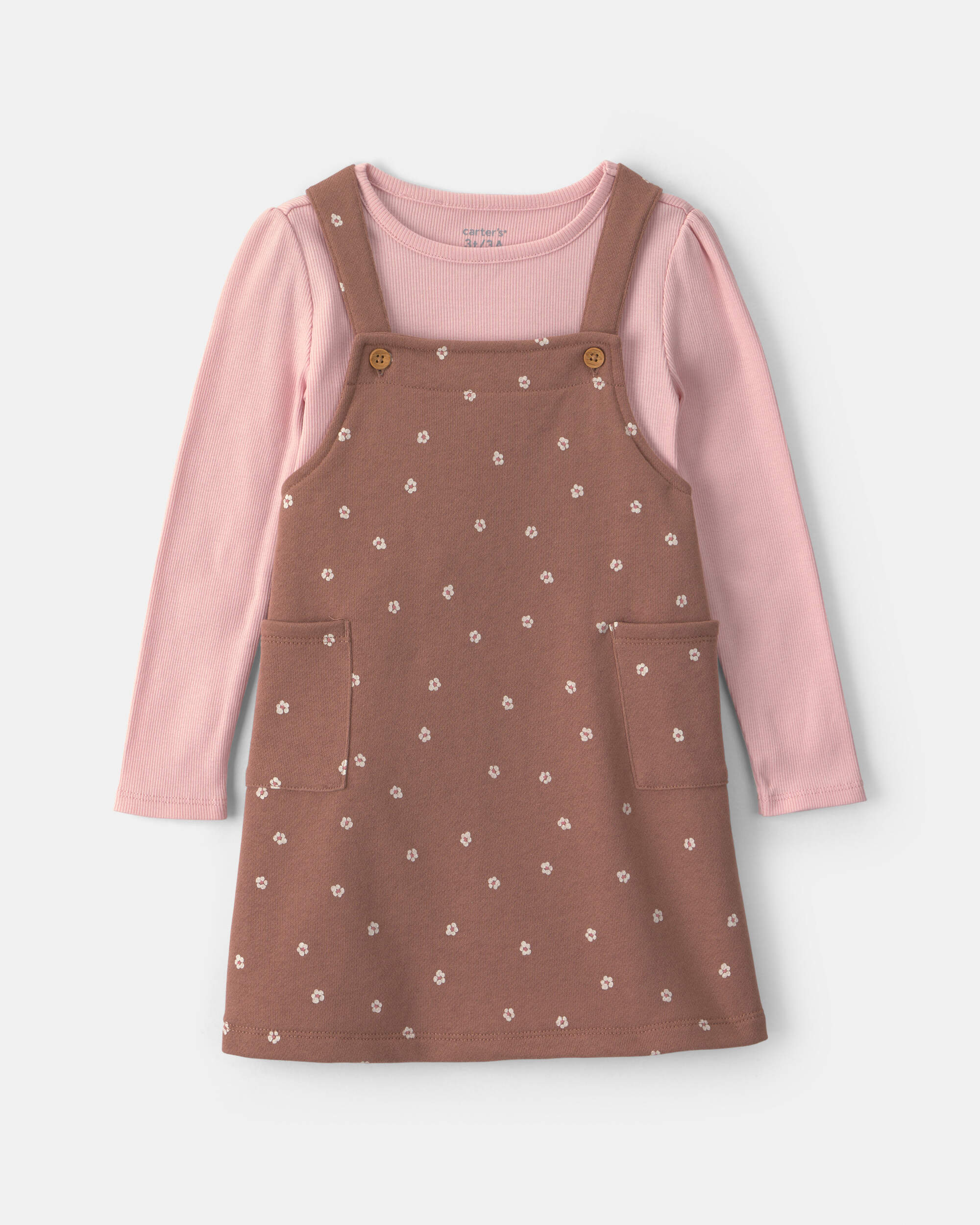 Toddler Girl Floral French Terry Long-Sleeve Dress Set - Pink/Brown