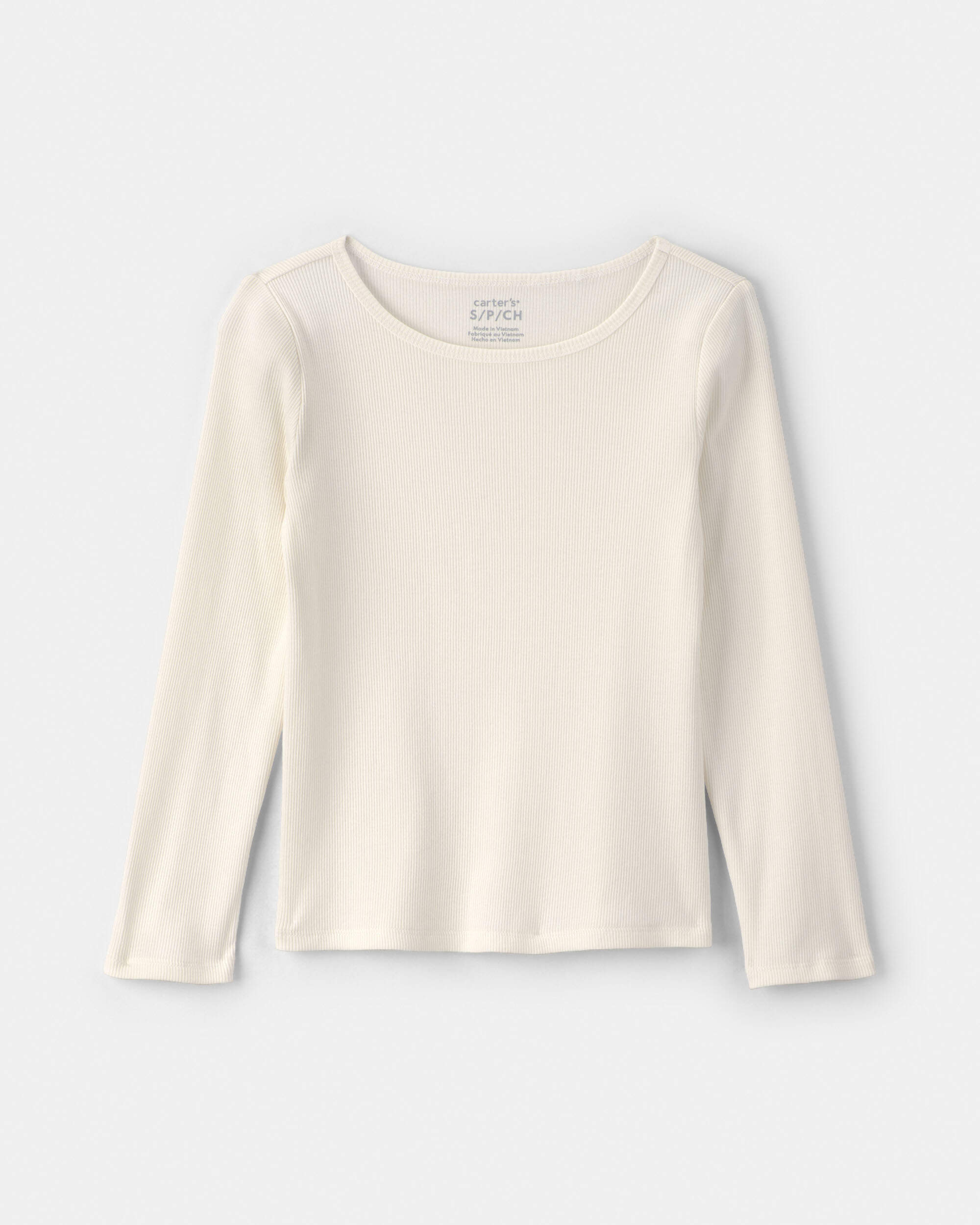 Girls Long-Sleeve Ribbed Top - Cream