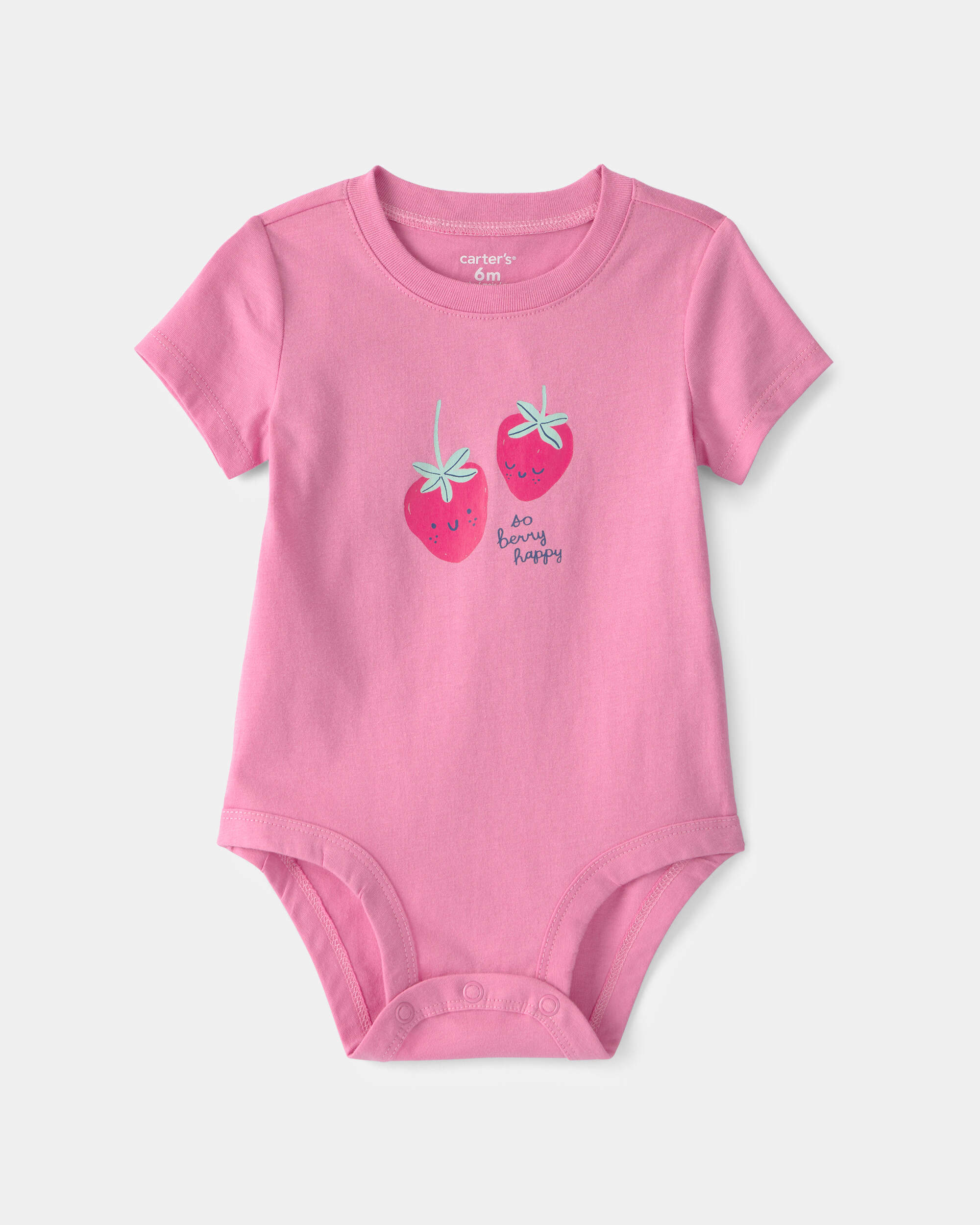 Baby Girl 'So Berry Happy' Strawberry Graphic Bodysuit - Pink