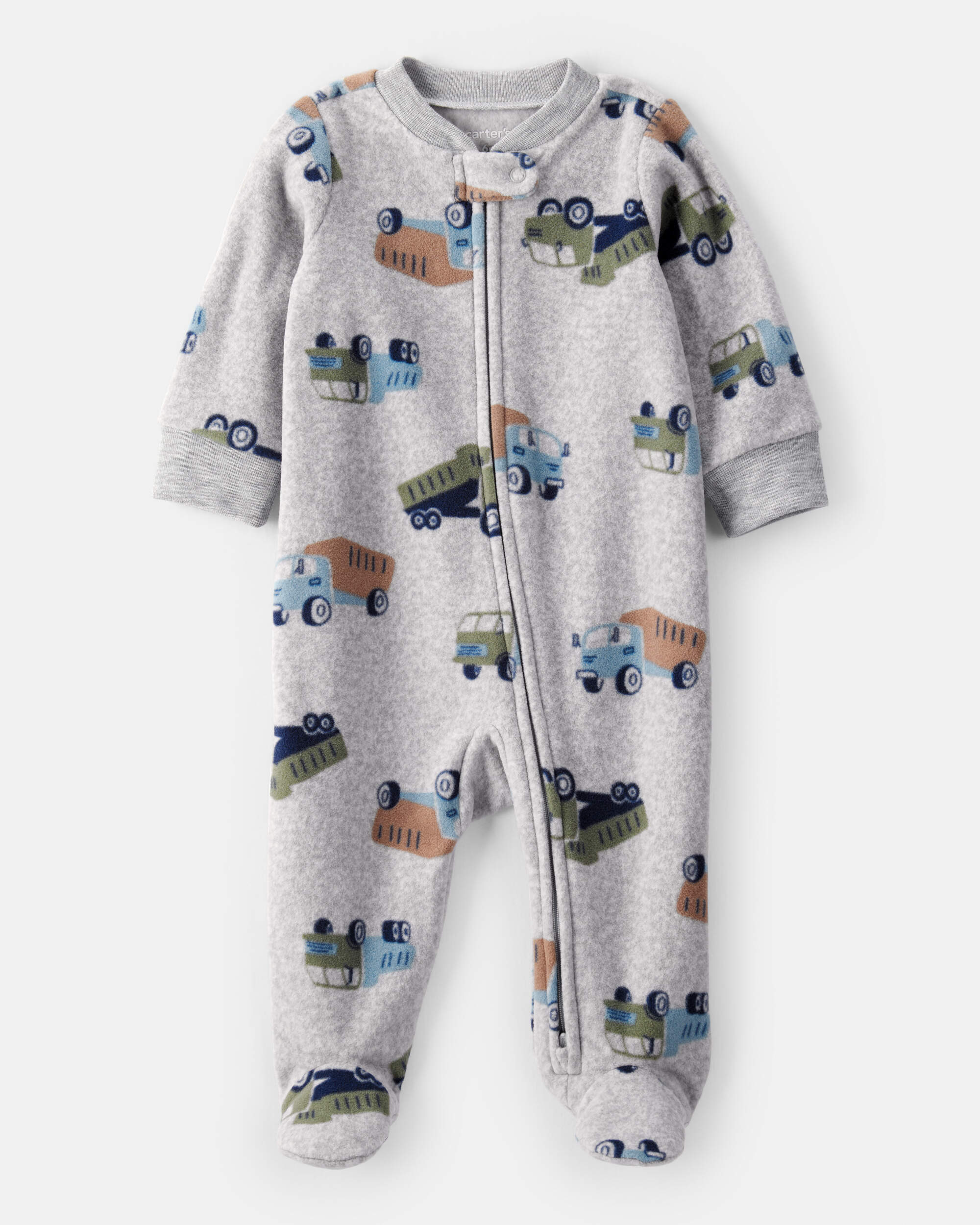 Baby Boy Construction Truck Print Loose Fit Long-Sleeve Sleeper - Grey