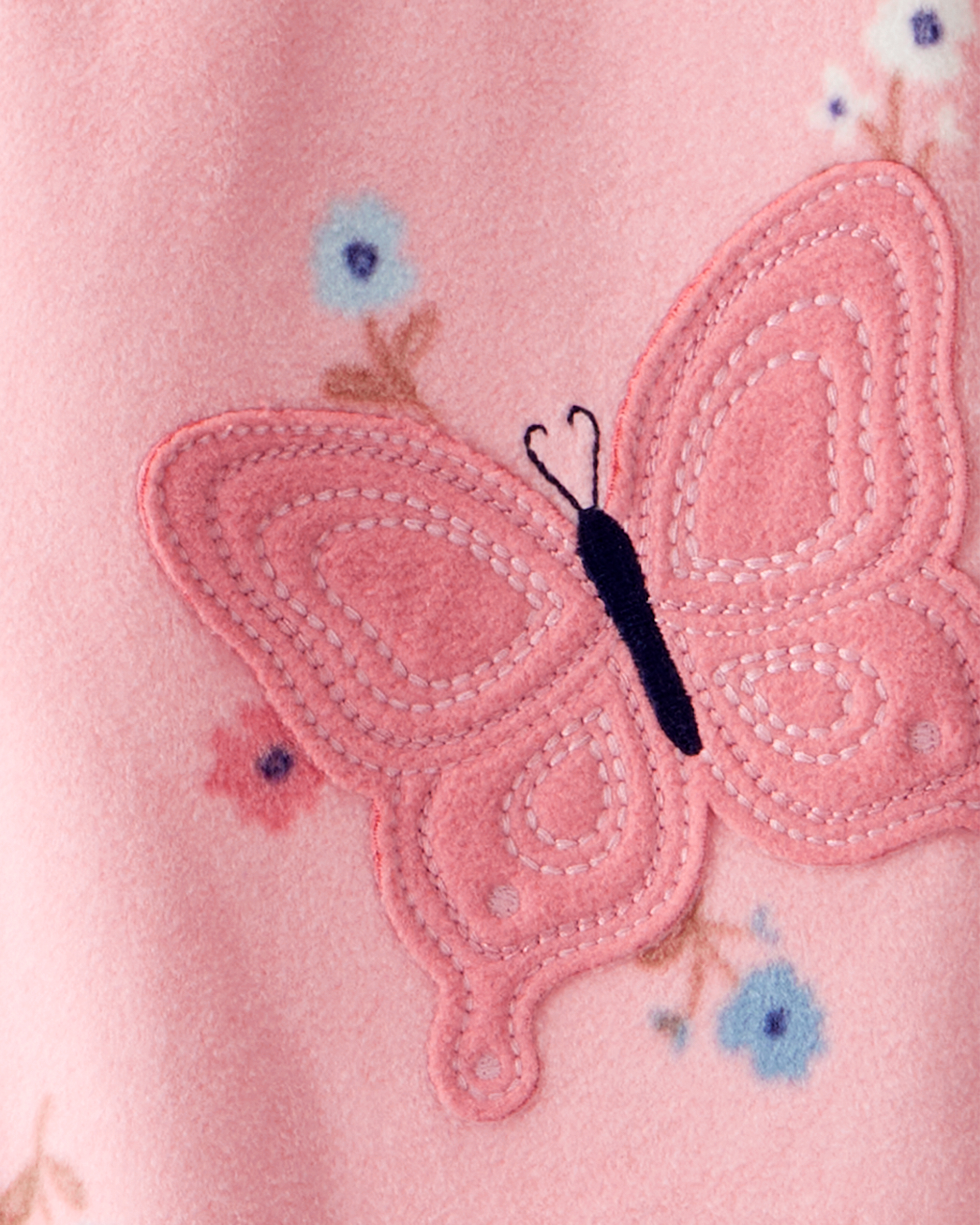 Baby Girl Butterfly & Floral Print Loose Fit Long-Sleeve 2-Way Zip 1-Piece Pyjamas - Pink