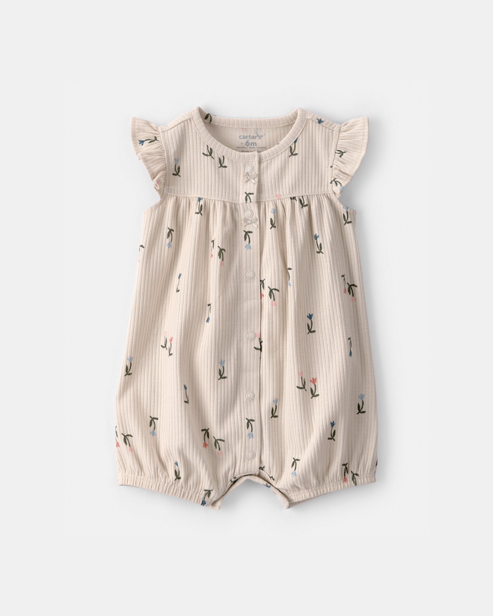 Baby Girl Floral Short-Sleeve Romper - Tan