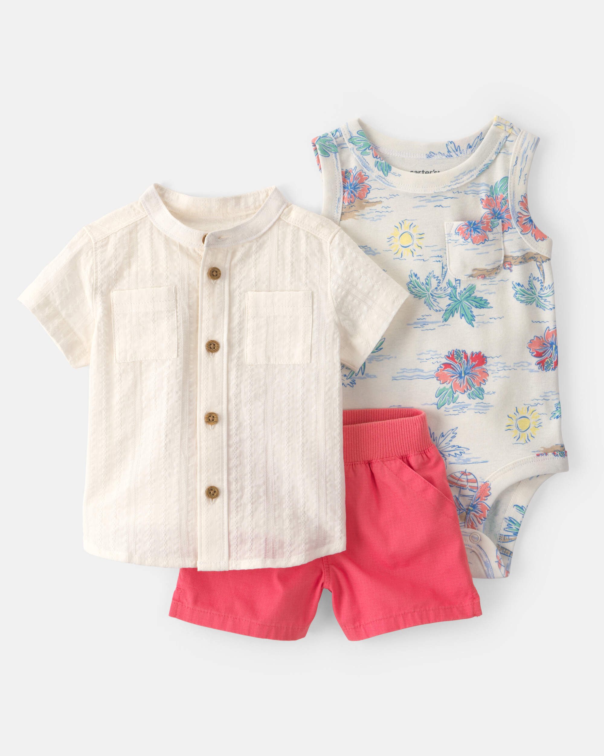 Baby Boy 3-Piece Solid Short-Sleeve Top & Short Set