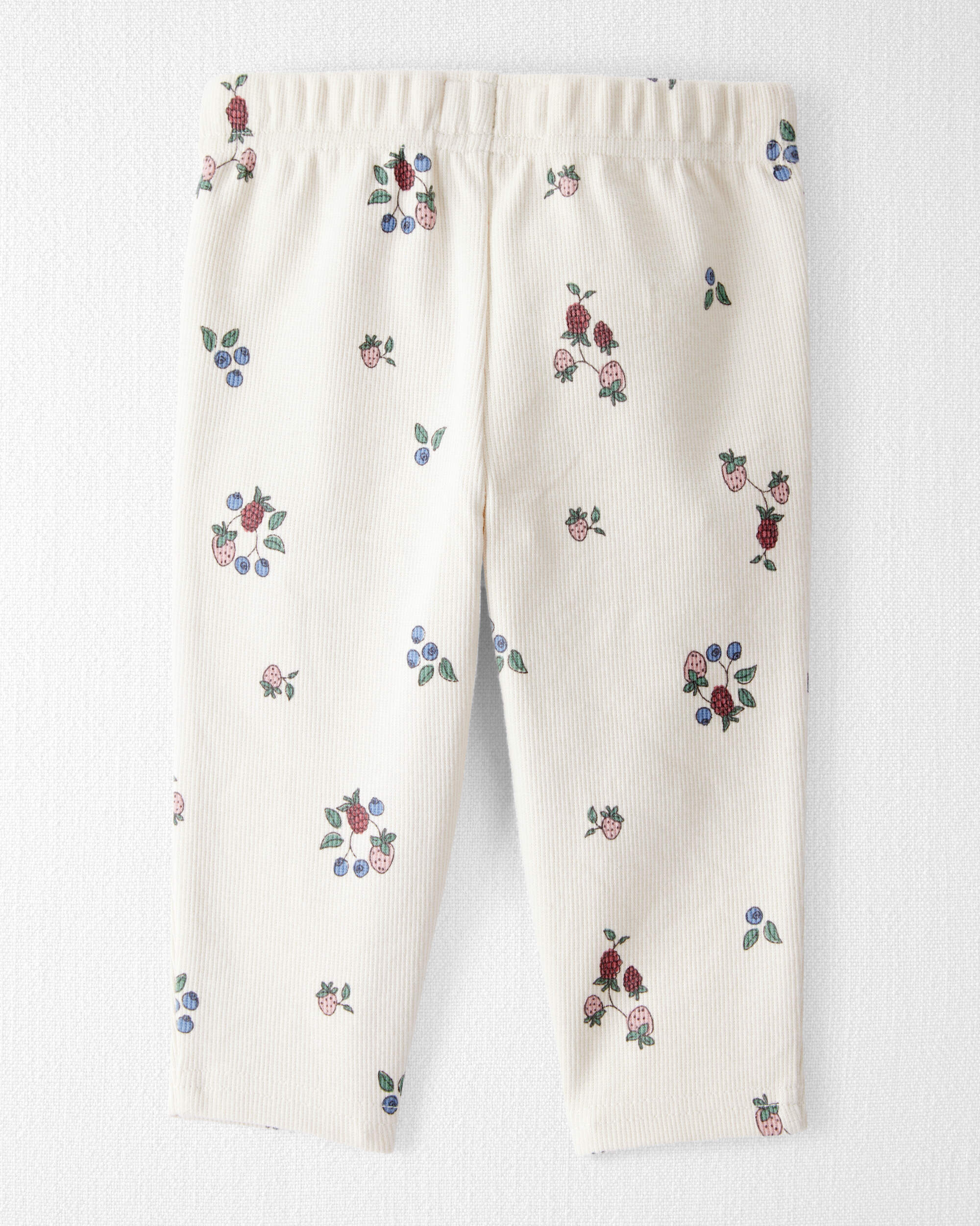 Baby Girl Organic Cotton Ribbed Knit Pants Berry Blossom Print