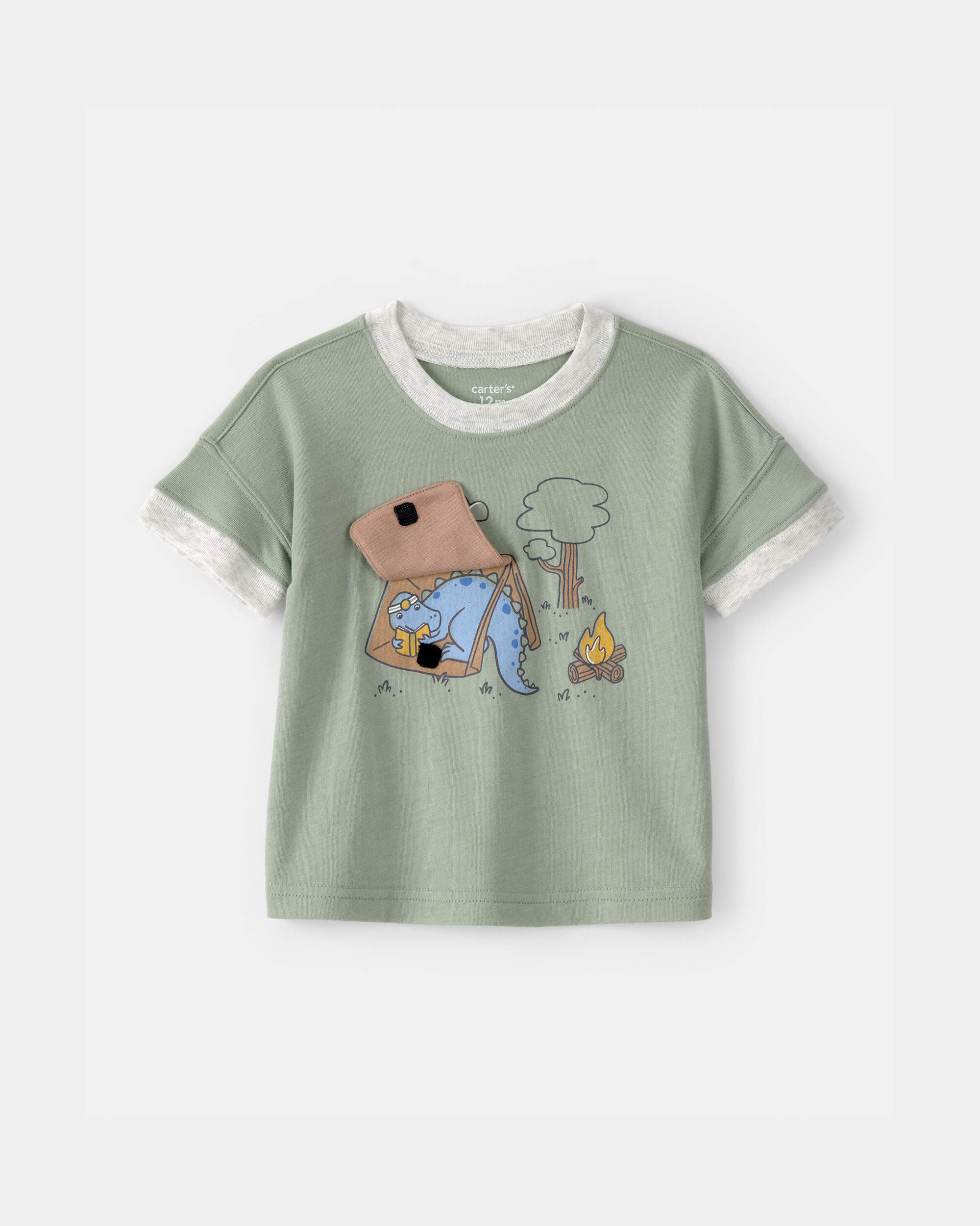 Baby Boy Camping Dinosaur Graphic Tee - Green