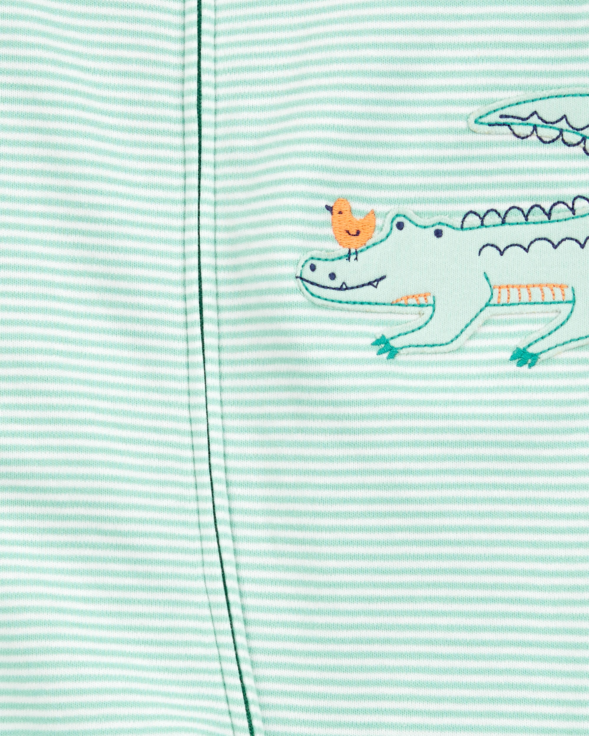 Baby Boy Alligator Striped 2-Way Zip Cotton Sleeper Pyjamas - Green