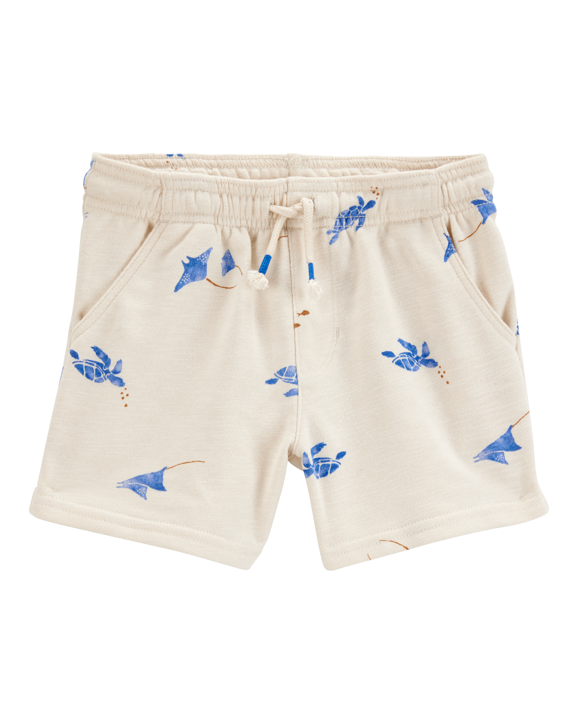 Baby Sea Print Pull-On French Terry Shorts - Ivory
