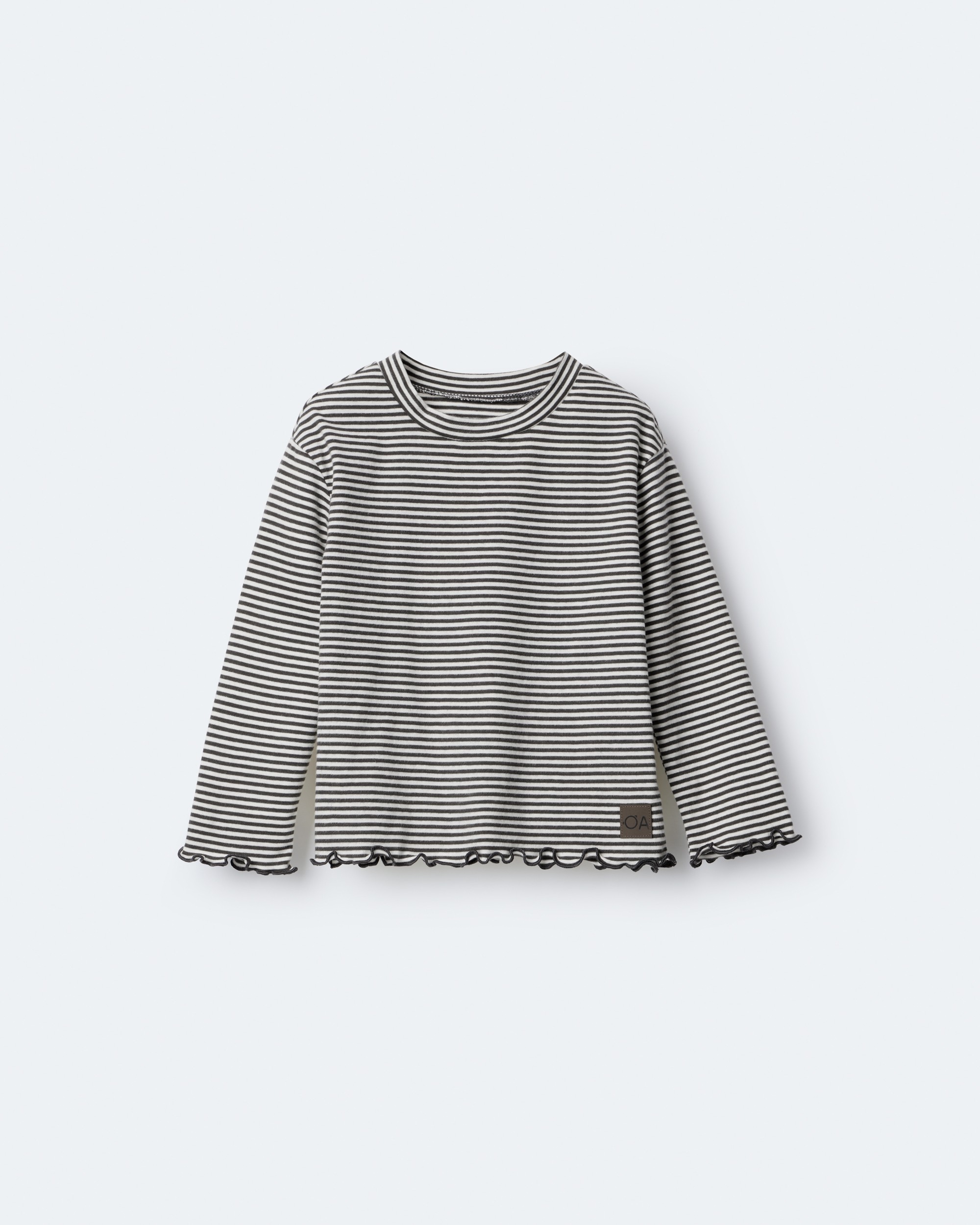 Toddler Girl Striped Ruffle Edge Long-Sleeve Top - Dark Grey/Ivory
