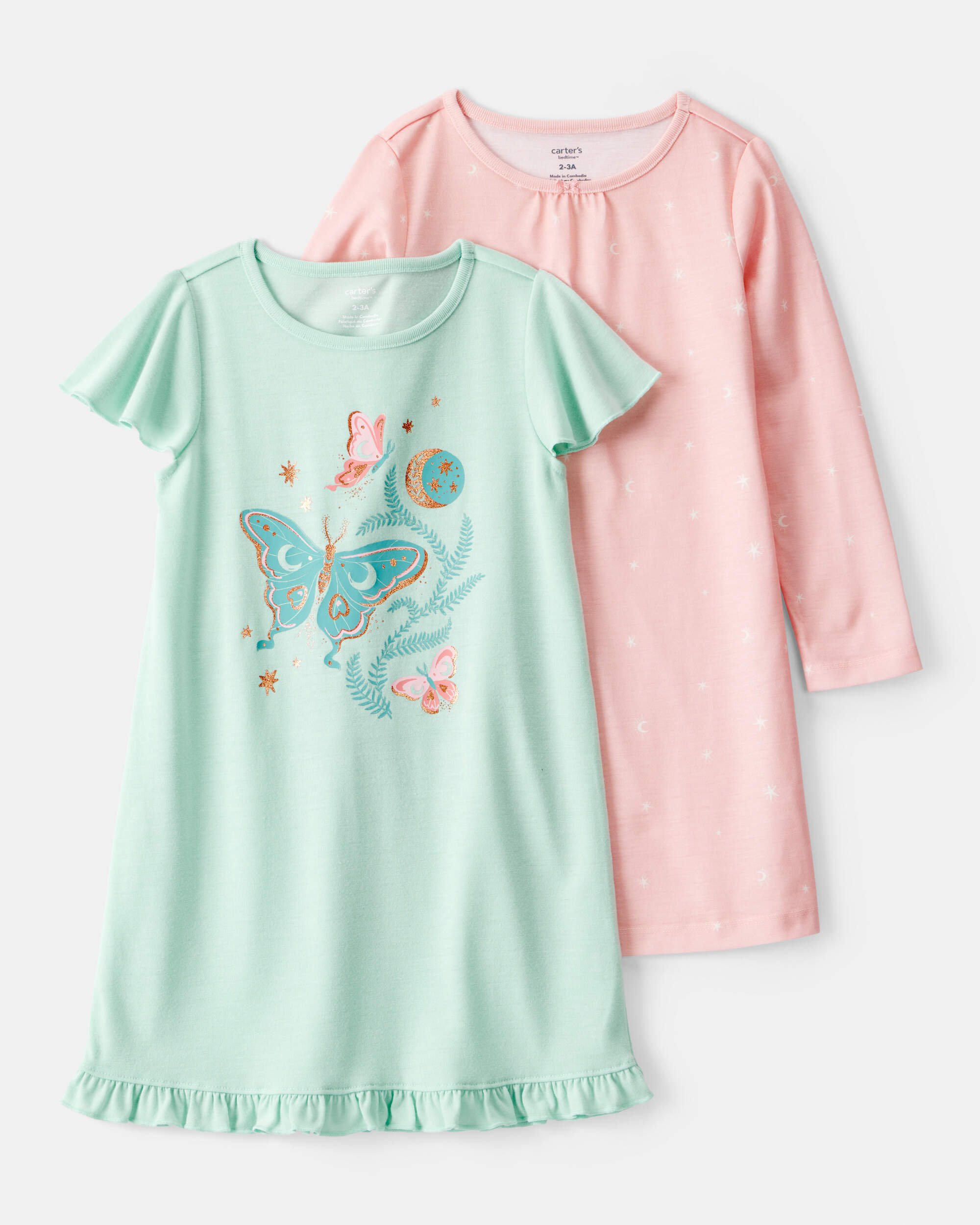 Girls 2-Pack Butterfly Moons Nightgowns
