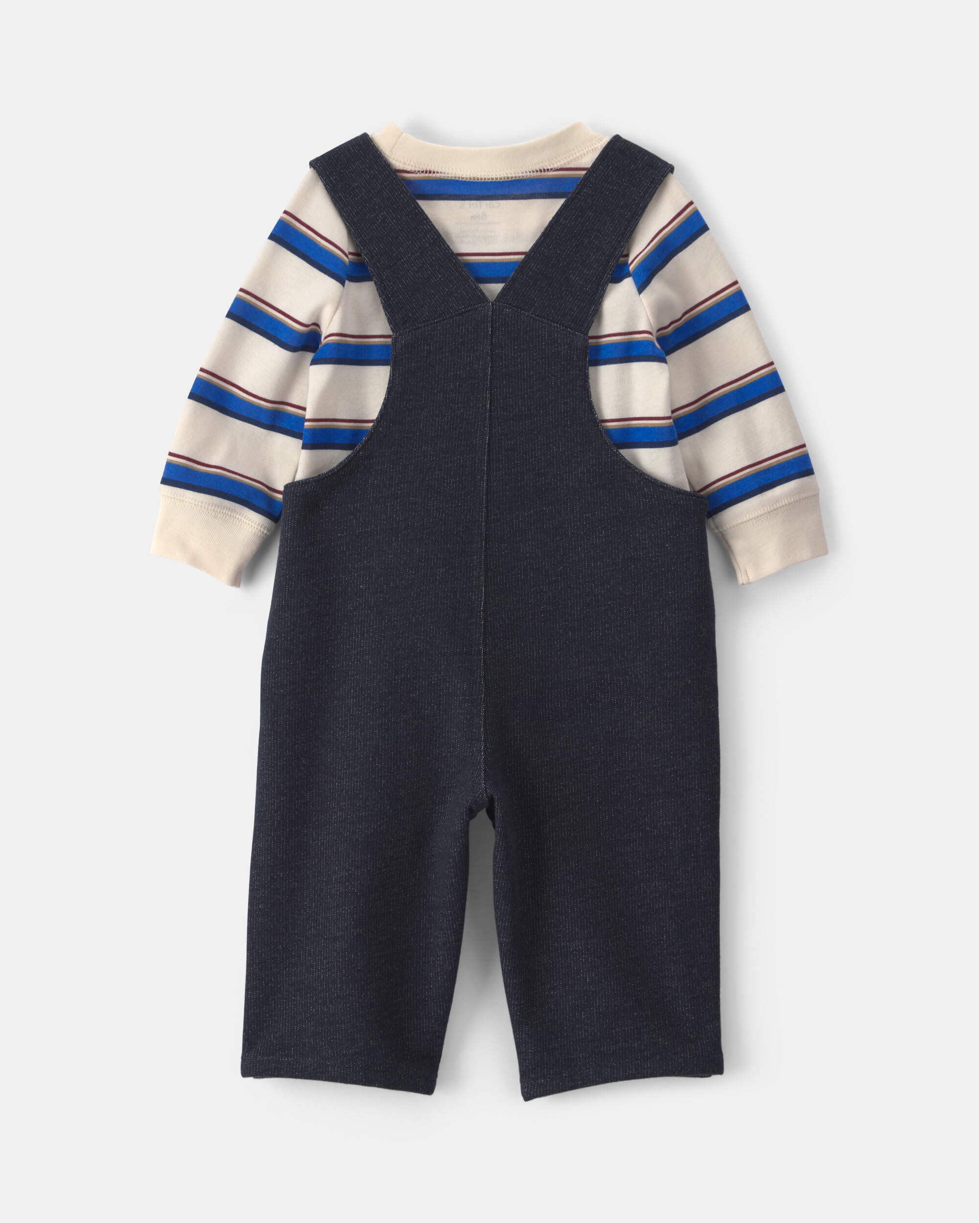 Baby Boy 2-Piece Striped French Terry Long-Sleeve Overall Set - Indigo/Cream