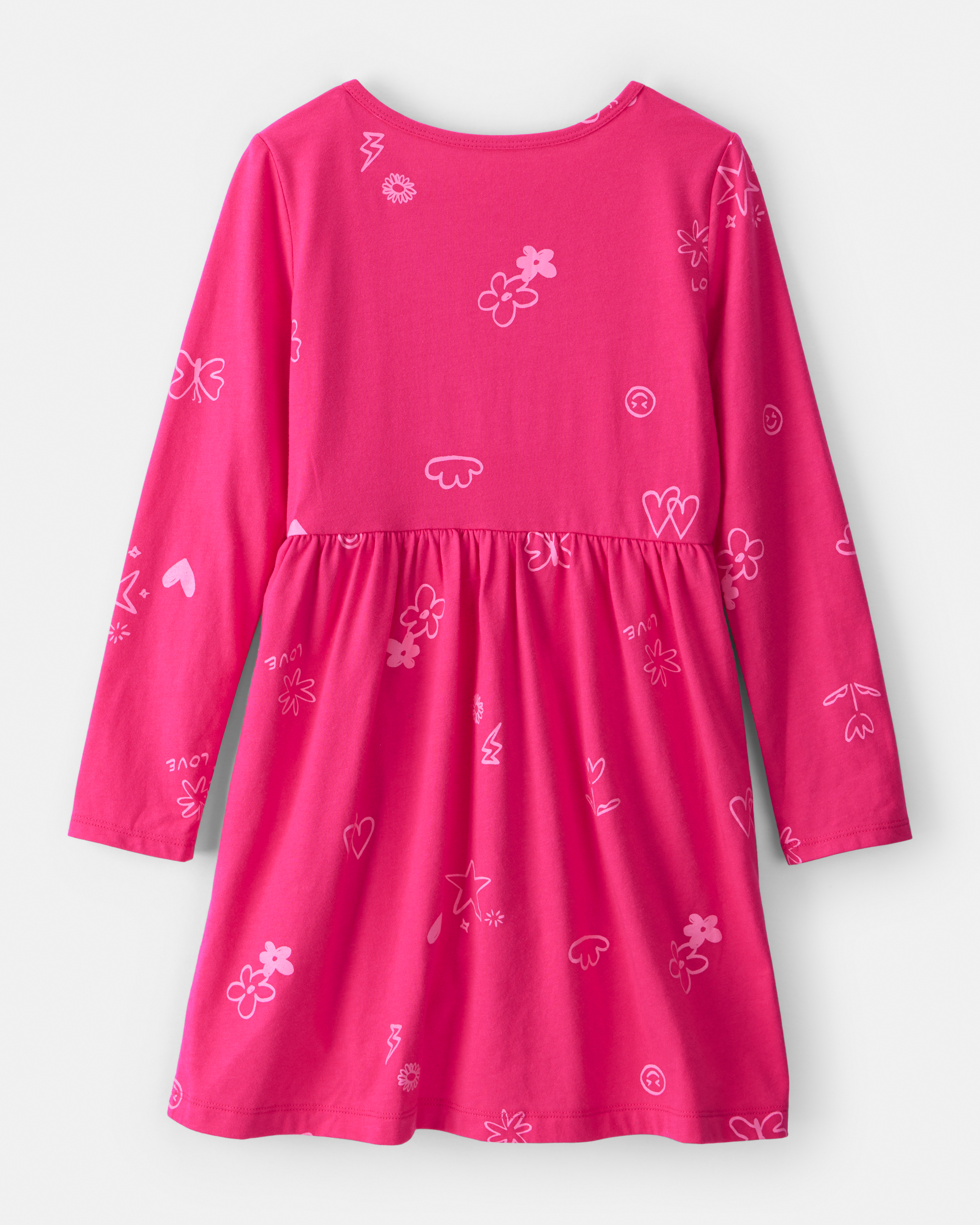 Girls Doodle Print Long-Sleeve Dress - Pink