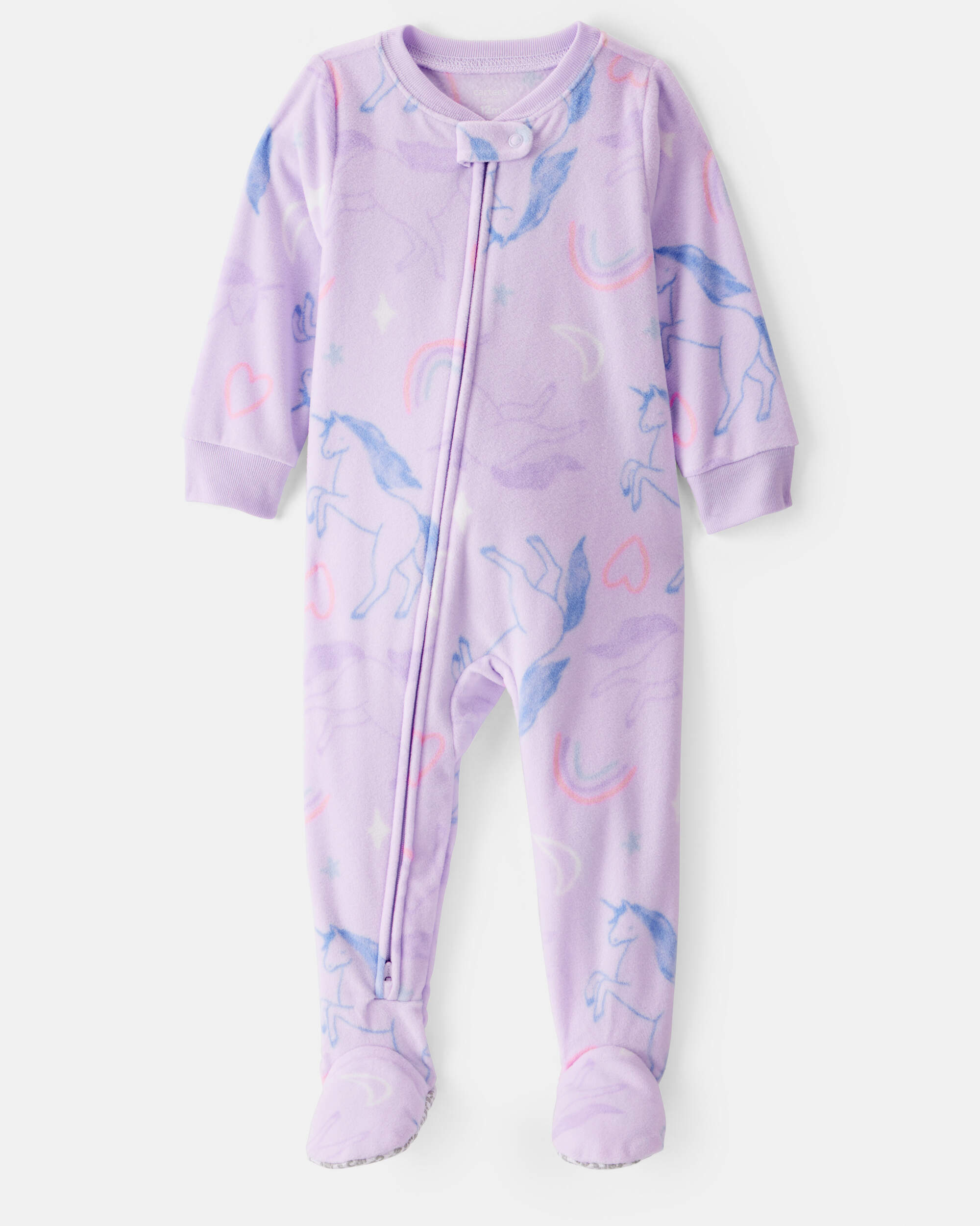 Toddler Girl Unicorn Print Loose Fit Long-Sleeve 2-Way Zip 1-Piece pyjamas - Purple