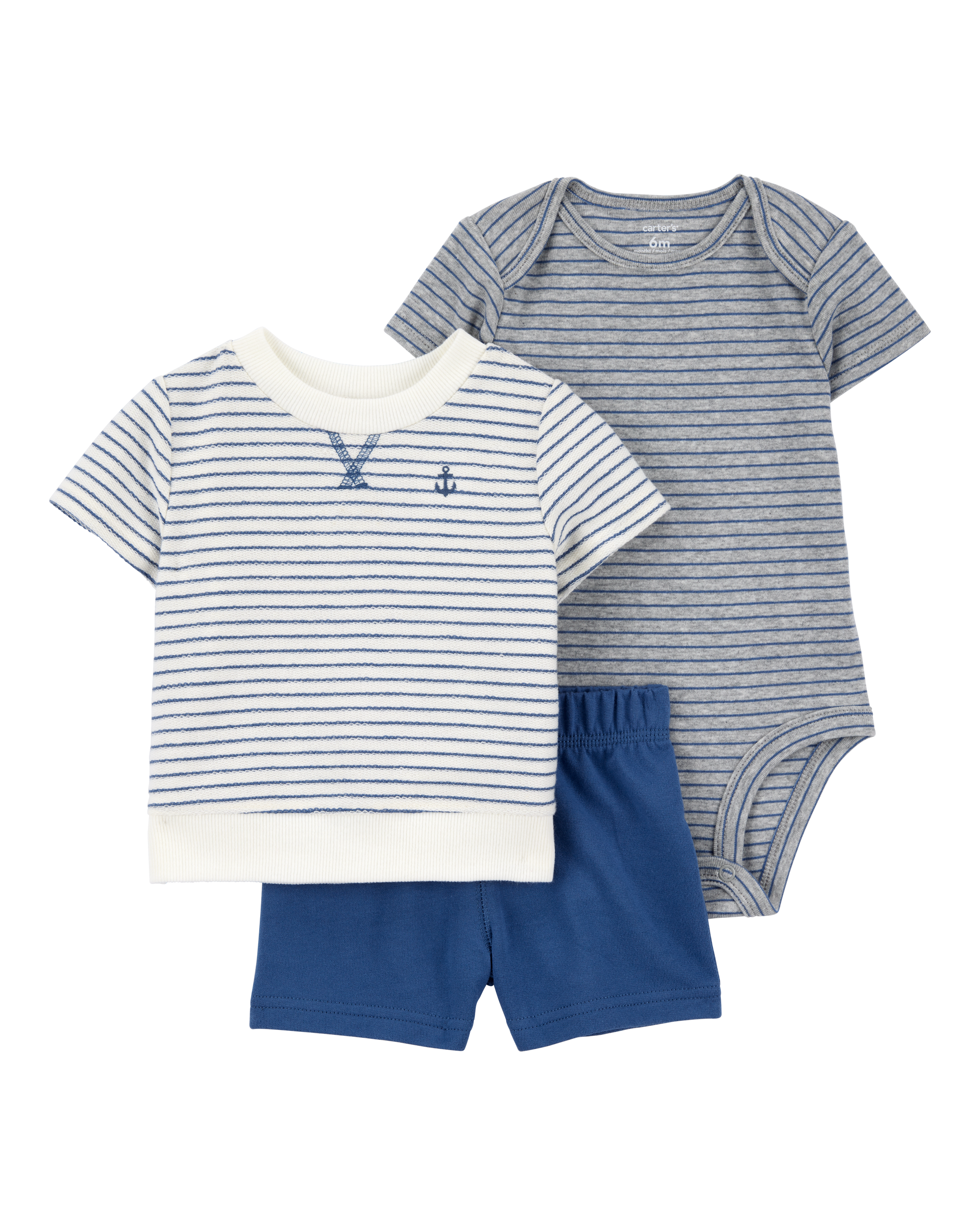 Baby 3-Piece Striped Anchor Outfit Set - Blue