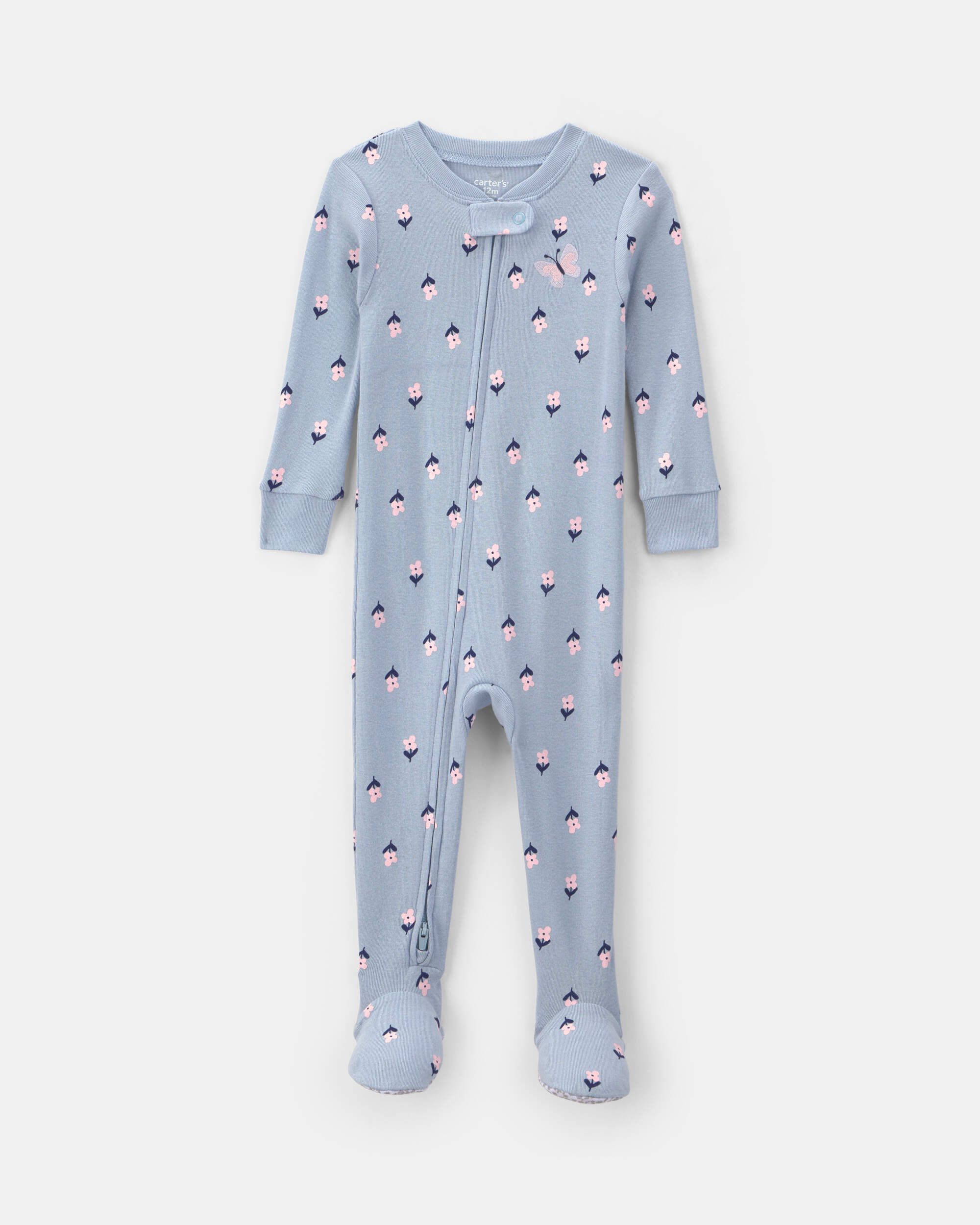 Baby Girl Butterfly Floral Cotton Snug Fit 1-Piece Pyjama - Purple