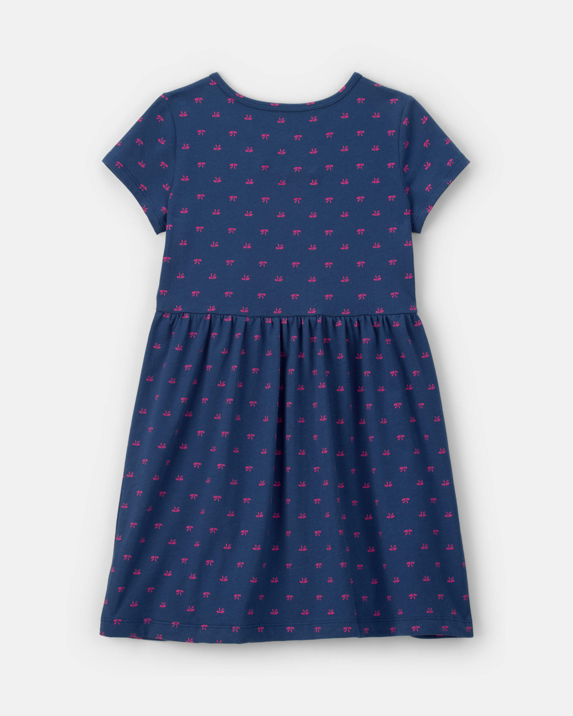 Girls Bow Short-Sleeve Dress - Navy Blue