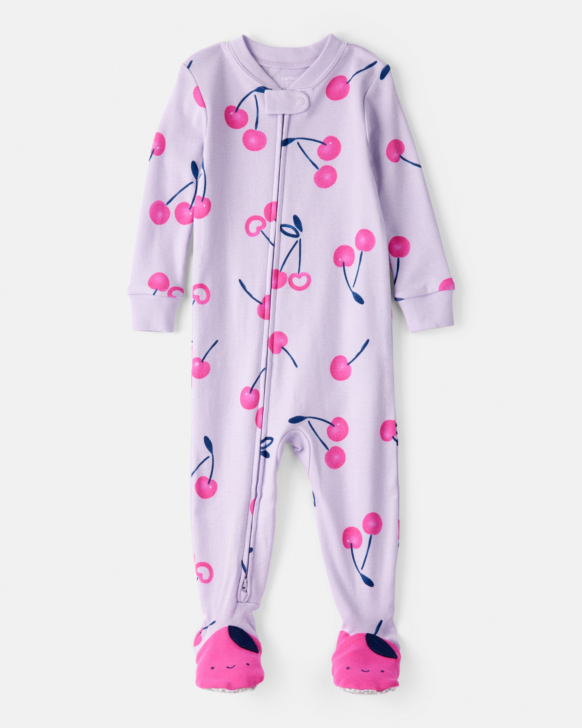 Toddler Girl Cherry 100% Cotton Snug Fit Footie 1-Piece Pyjamass - Purple