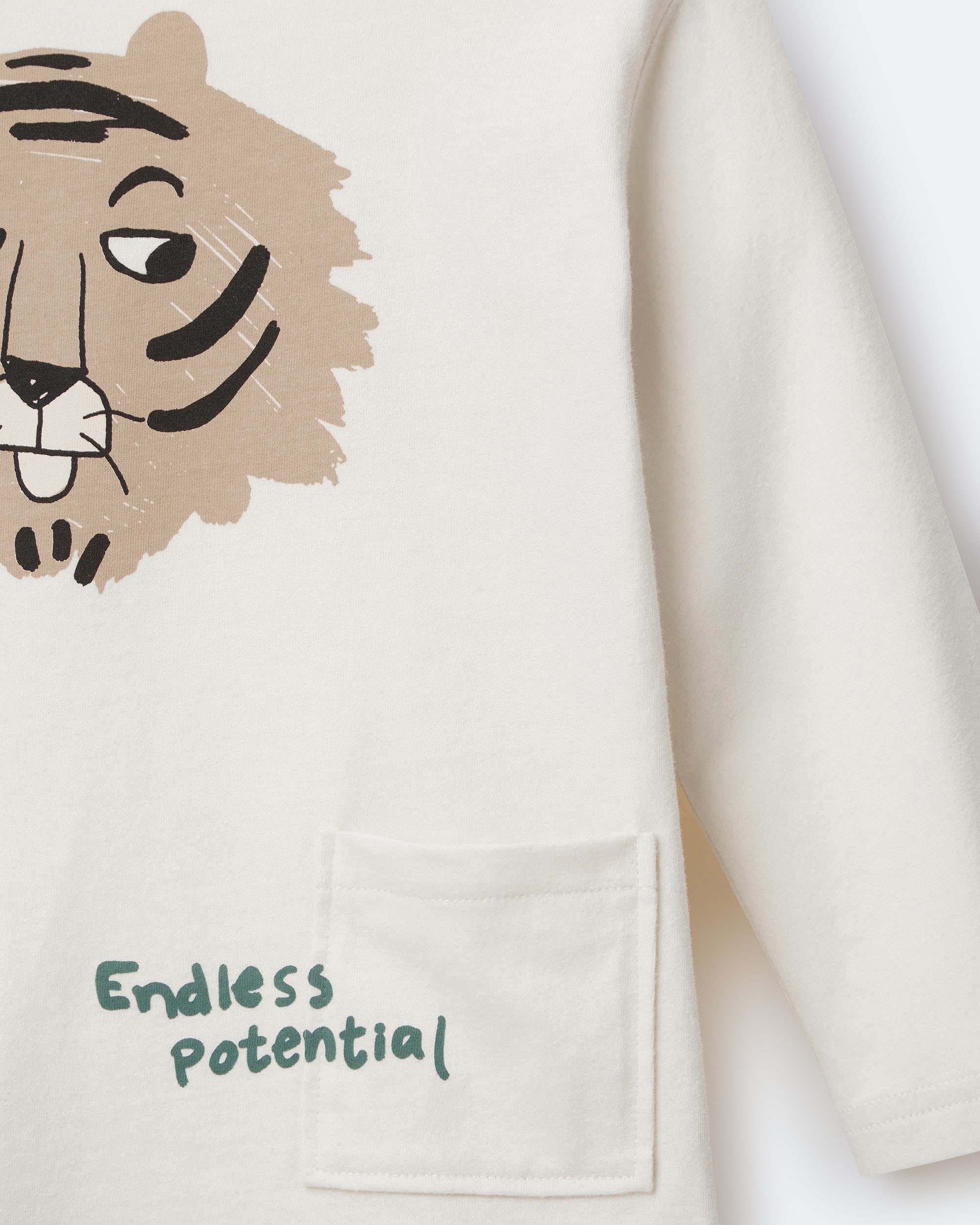 Toddler Endless Potential Tiger Long-Sleeve Pocket Graphic Tee - Cream