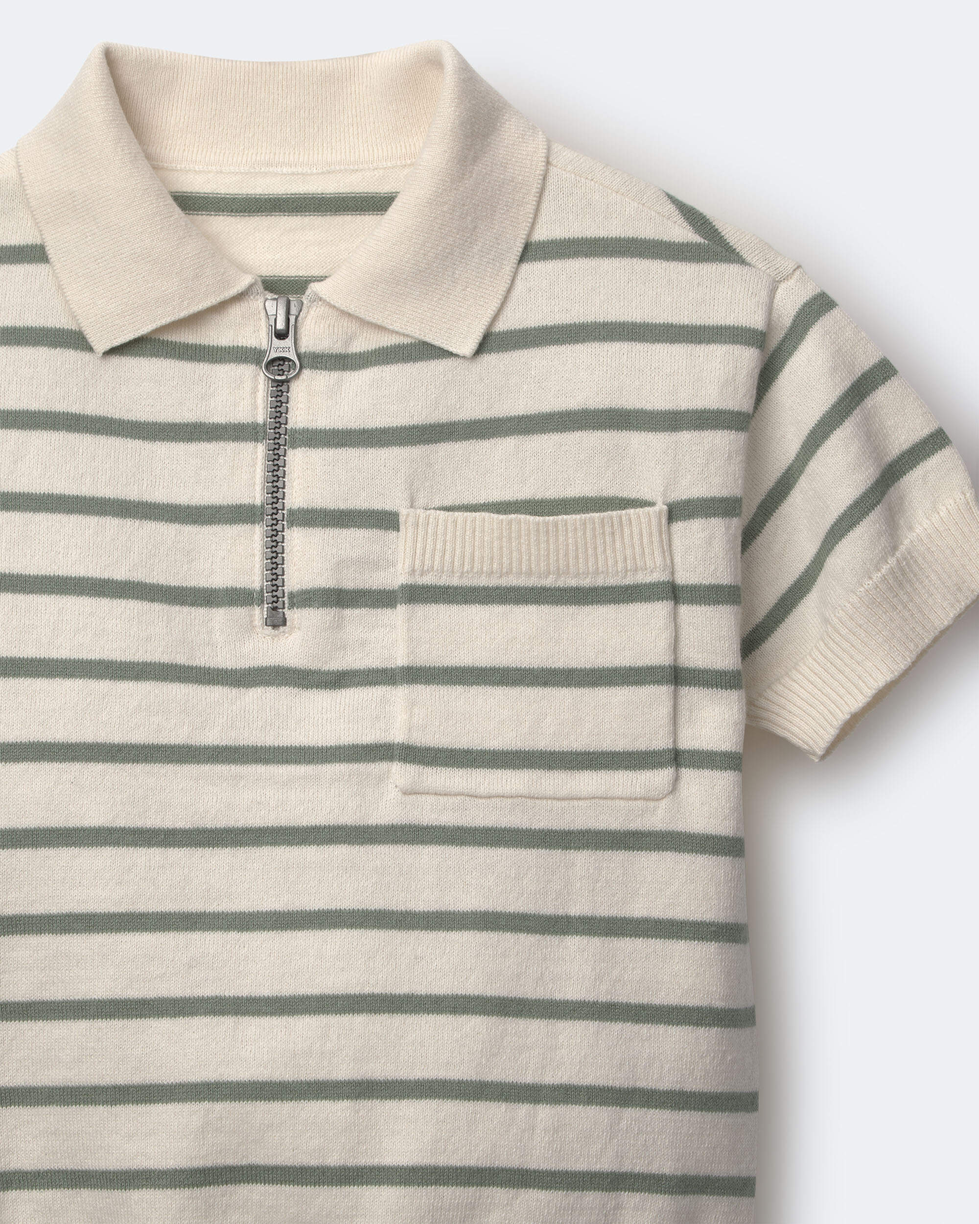 Toddler Boy Zip-Up Polo Stripes - Cream