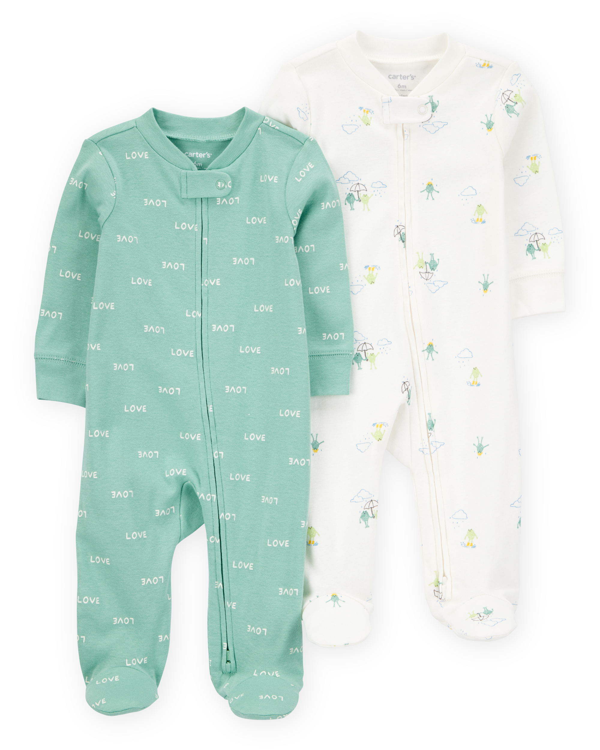 Baby 2-Pack Frog 2-Way Zip Cotton Sleeper Pyjamas