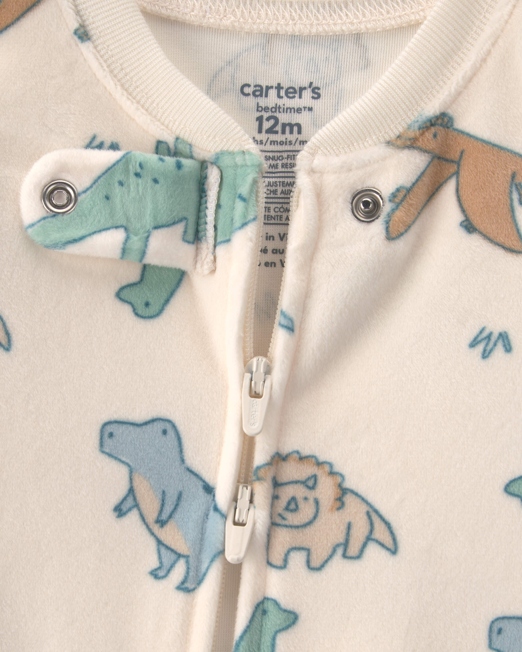 Baby Boy 1-Piece Dino 2-Way Zip DreamPlush Snug Fit Pyjama - Cream