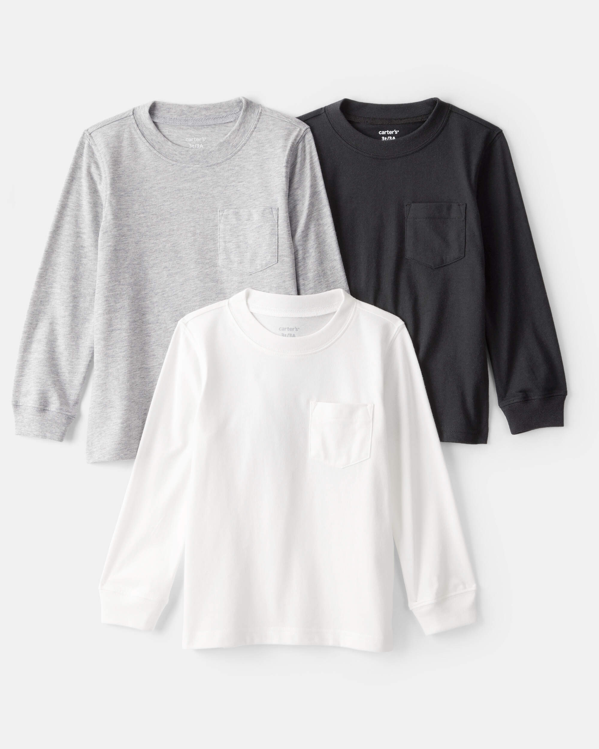 Toddler Boy 3-Pack Long-Sleeve T-Shirts - White/Black/Grey