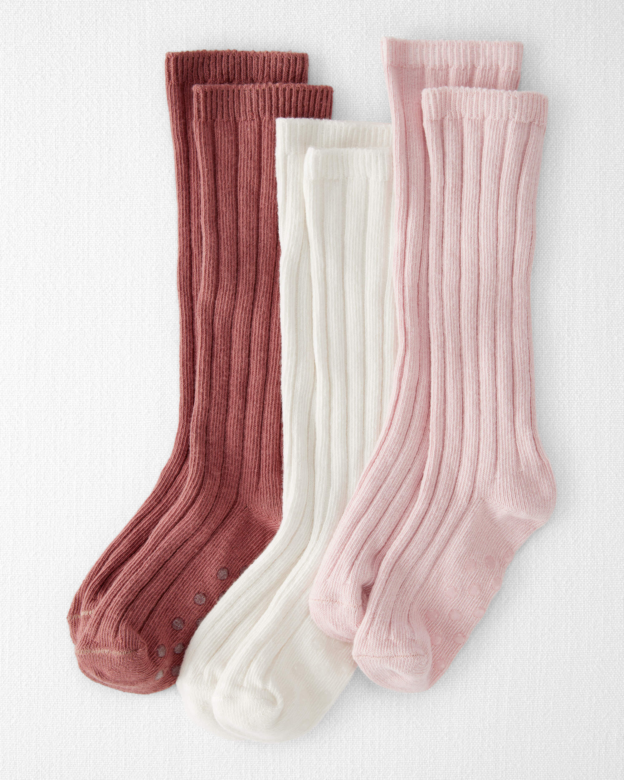 Toddler Girl 3-Pack Knee-High No-Slip Socks Made with Organic Cotton